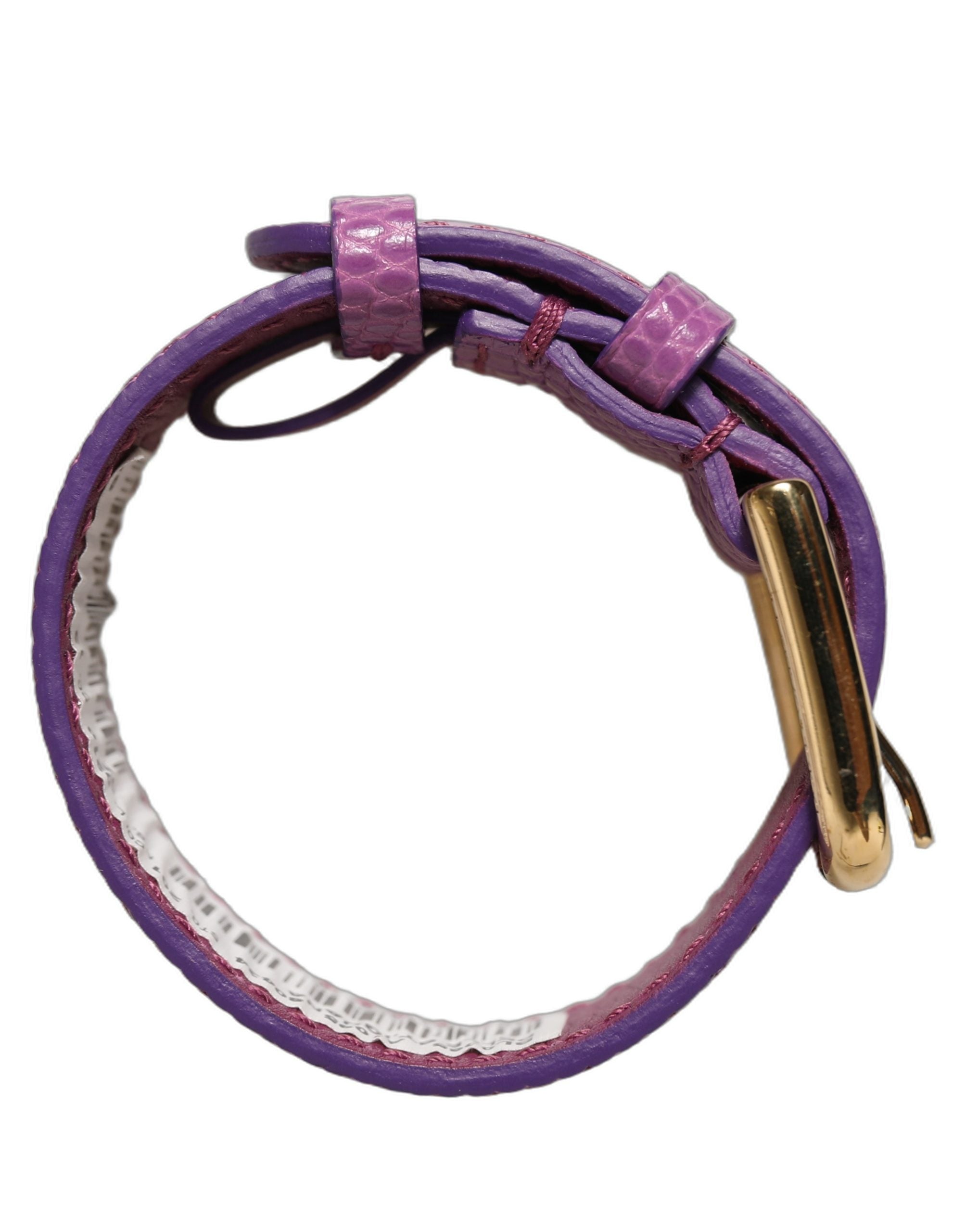 Dolce & Gabbana Purple Textured Leather Gold Buckle Bracelet