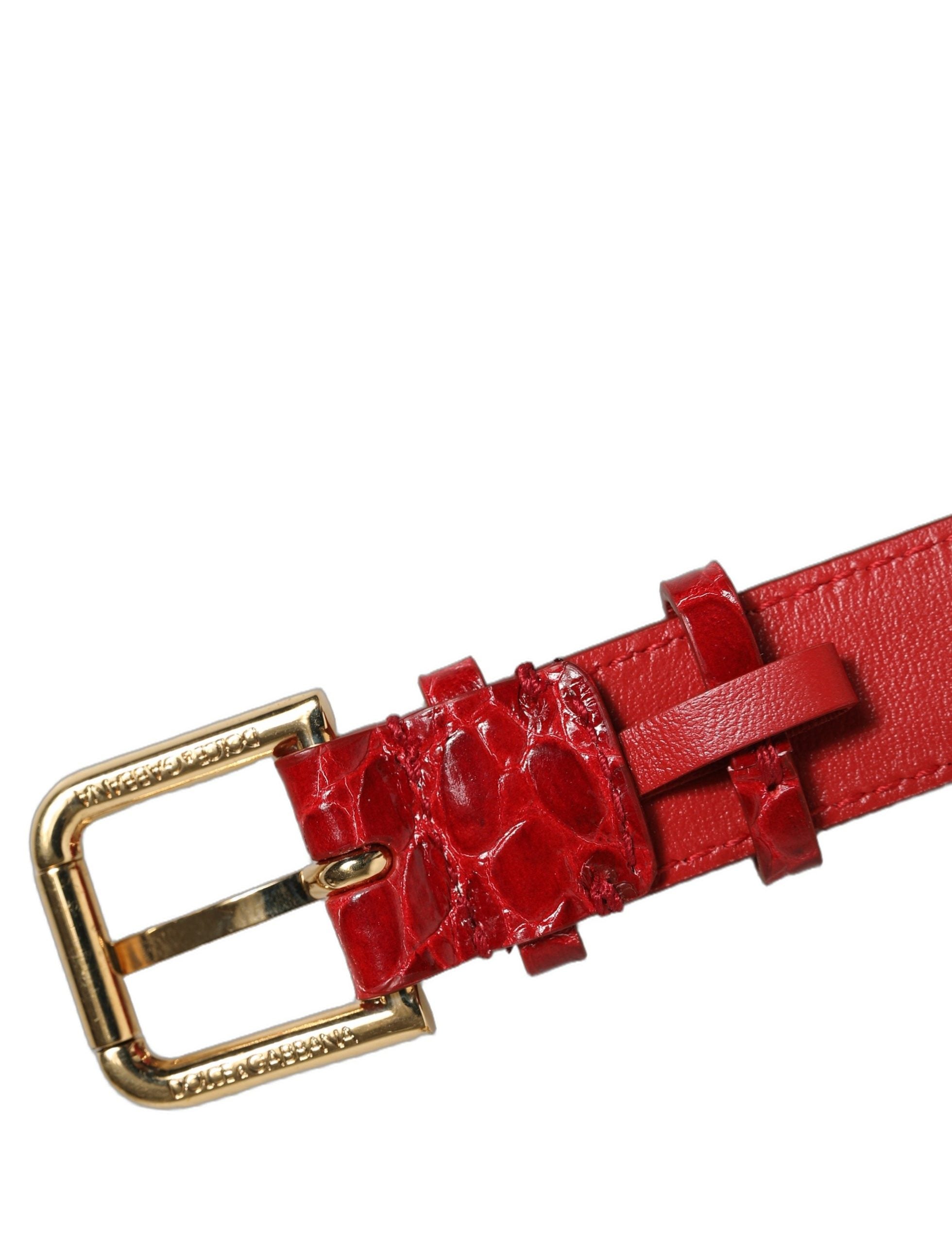 Dolce & Gabbana Red Embossed Leather Gold Buckle Bracelet