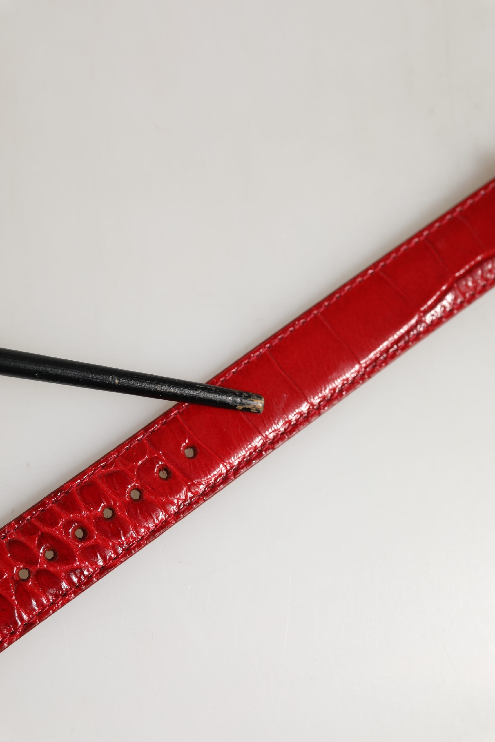 Dolce & Gabbana Red Embossed Leather Gold Buckle Bracelet