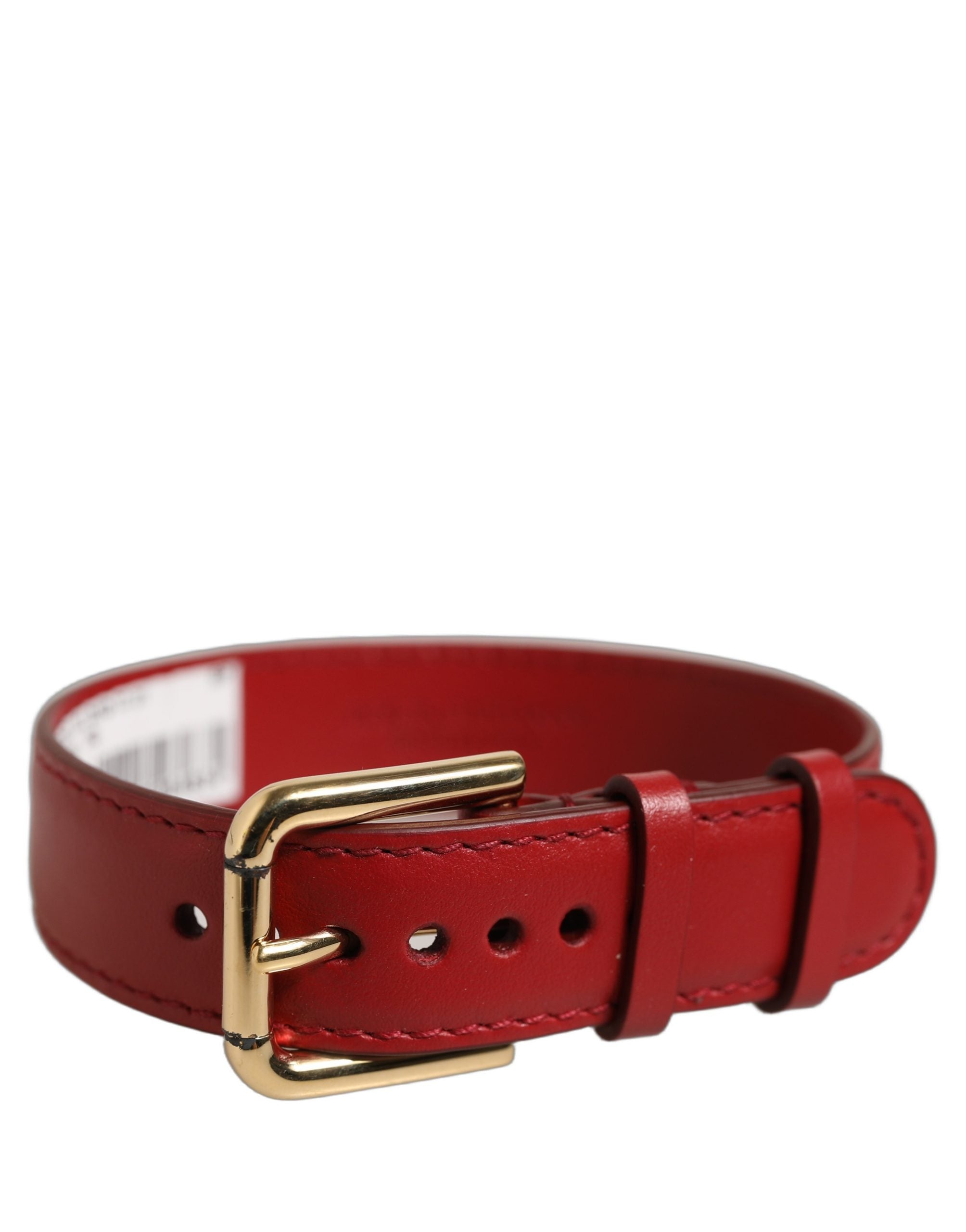 Dolce & Gabbana Red Calfskin Leather Gold Buckle Bracelet