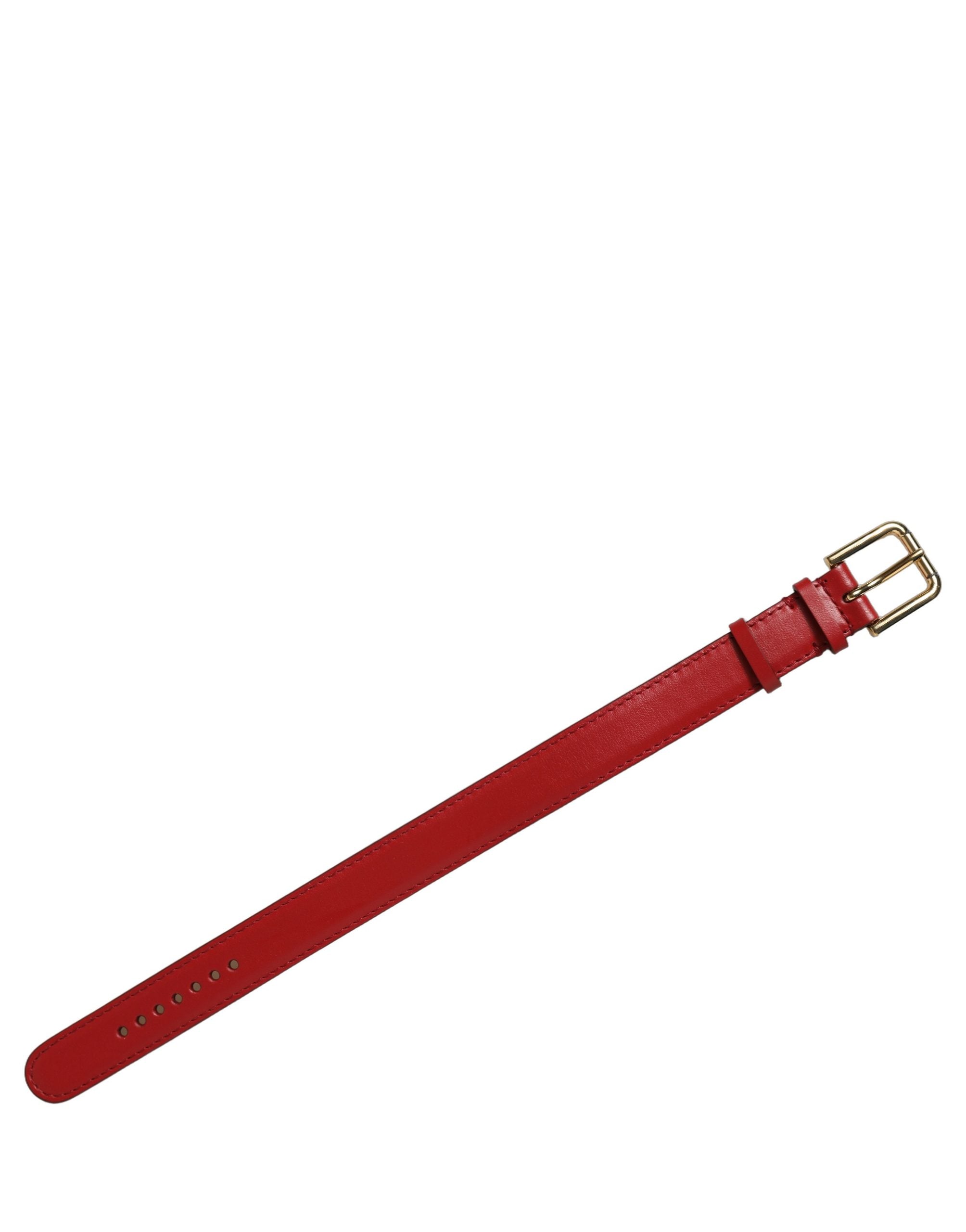 Dolce & Gabbana Red Calfskin Leather Gold Buckle Bracelet