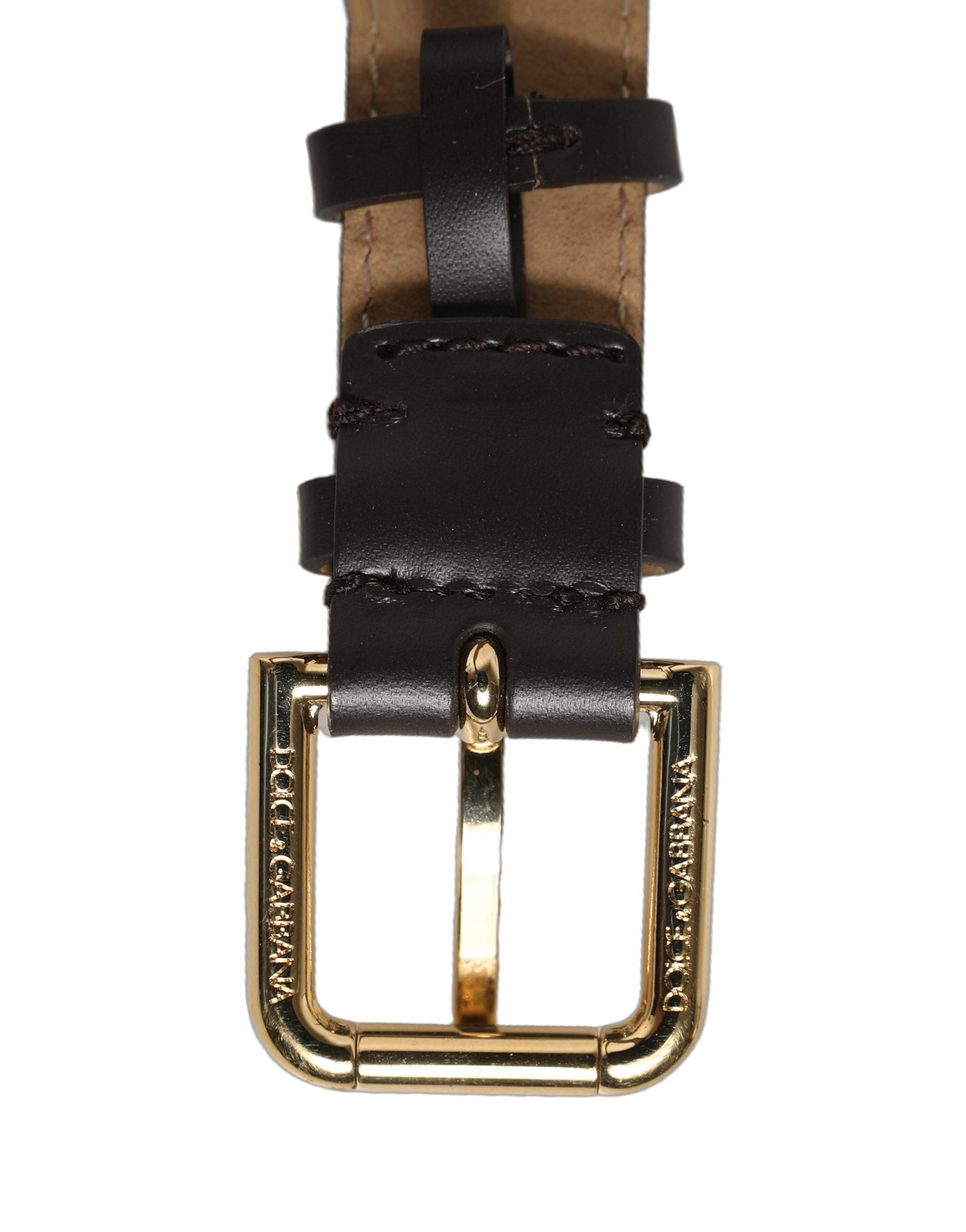 Dolce & Gabbana Black Calfskin Leather Gold Buckle Bracelet