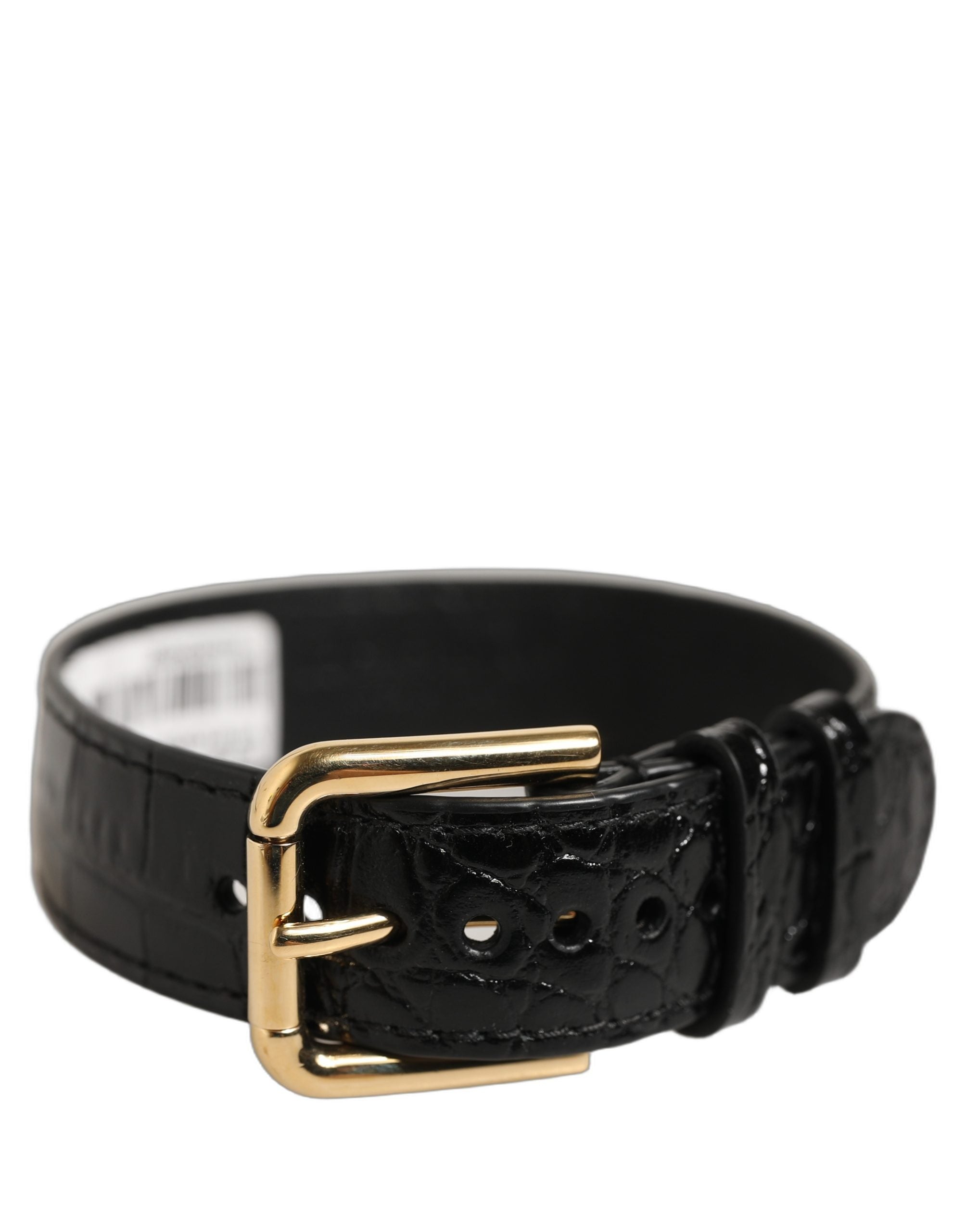 Dolce & Gabbana Black Textured Leather Gold Buckle Bracelet