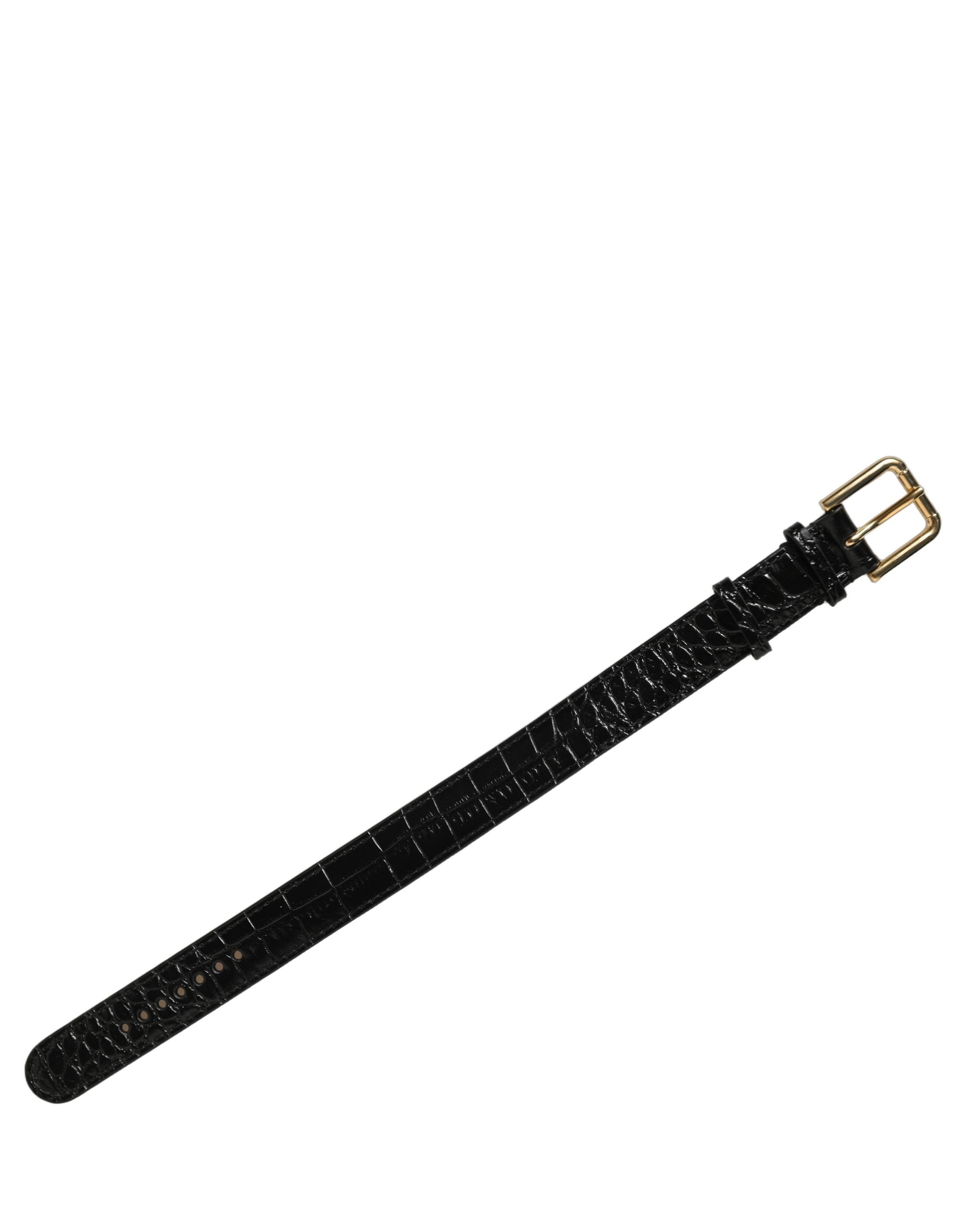 Dolce & Gabbana Black Textured Leather Gold Buckle Bracelet