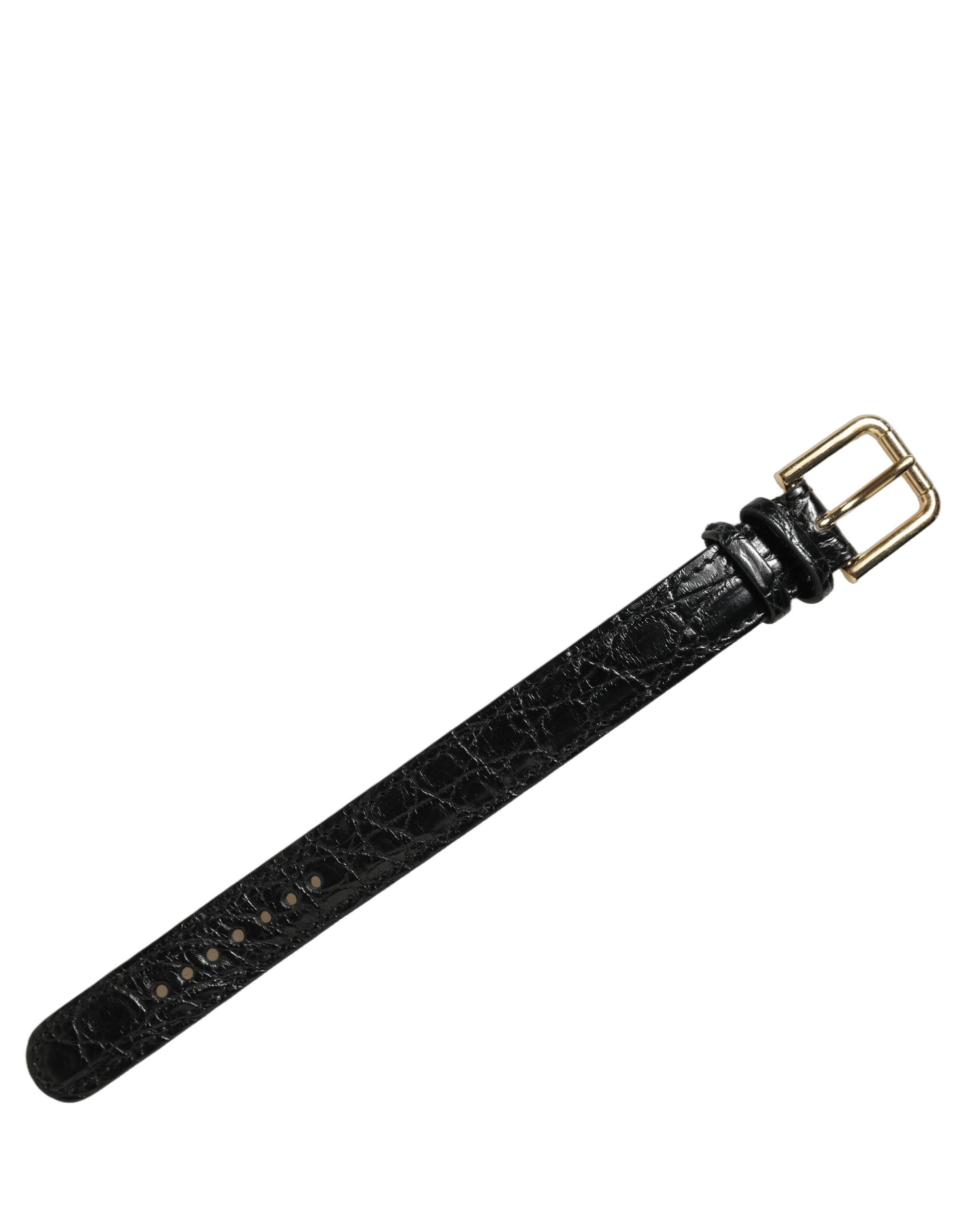 Dolce & Gabbana Black Textured Leather Gold Buckle Bracelet