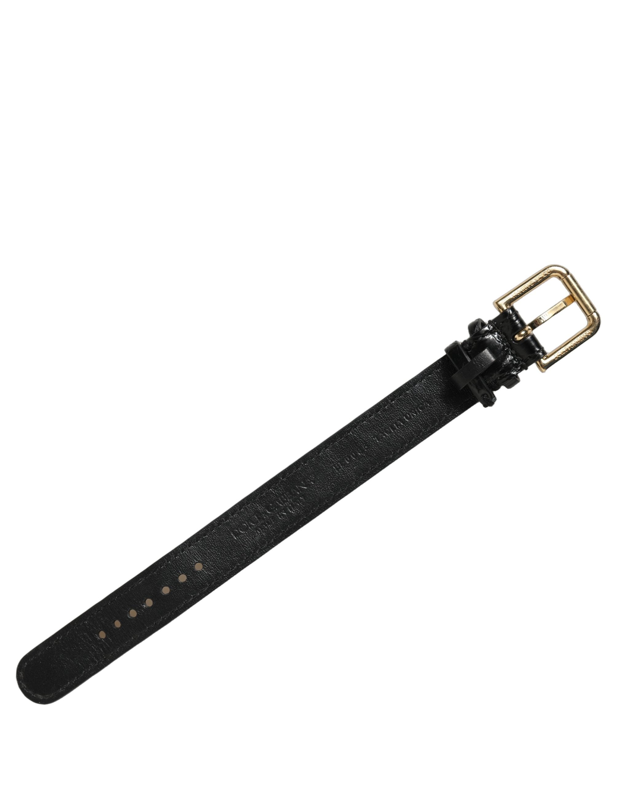 Dolce & Gabbana Black Caiman Leather Gold Buckle Bracelet