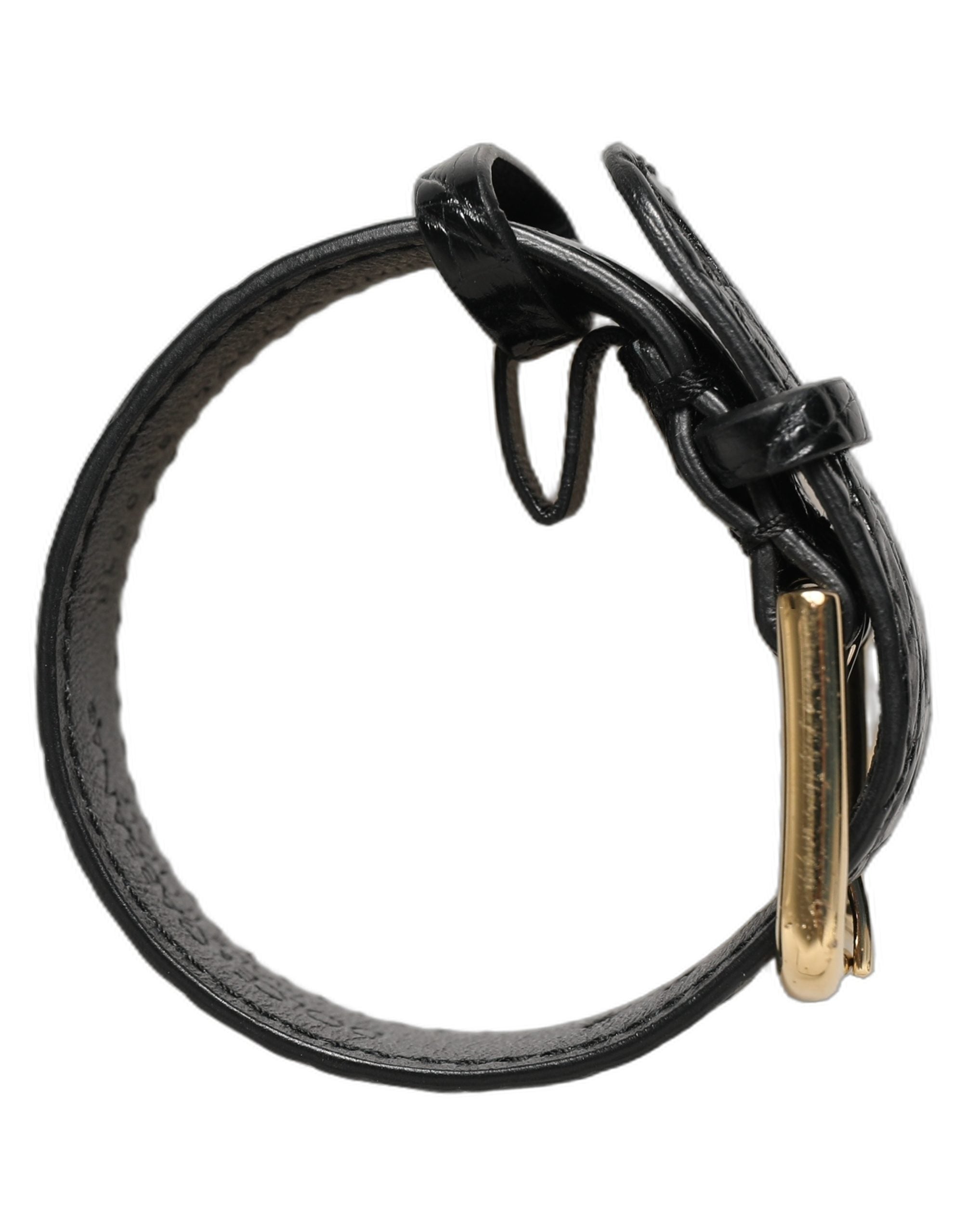Dolce & Gabbana Black Textured Leather Gold Buckle Bracelet