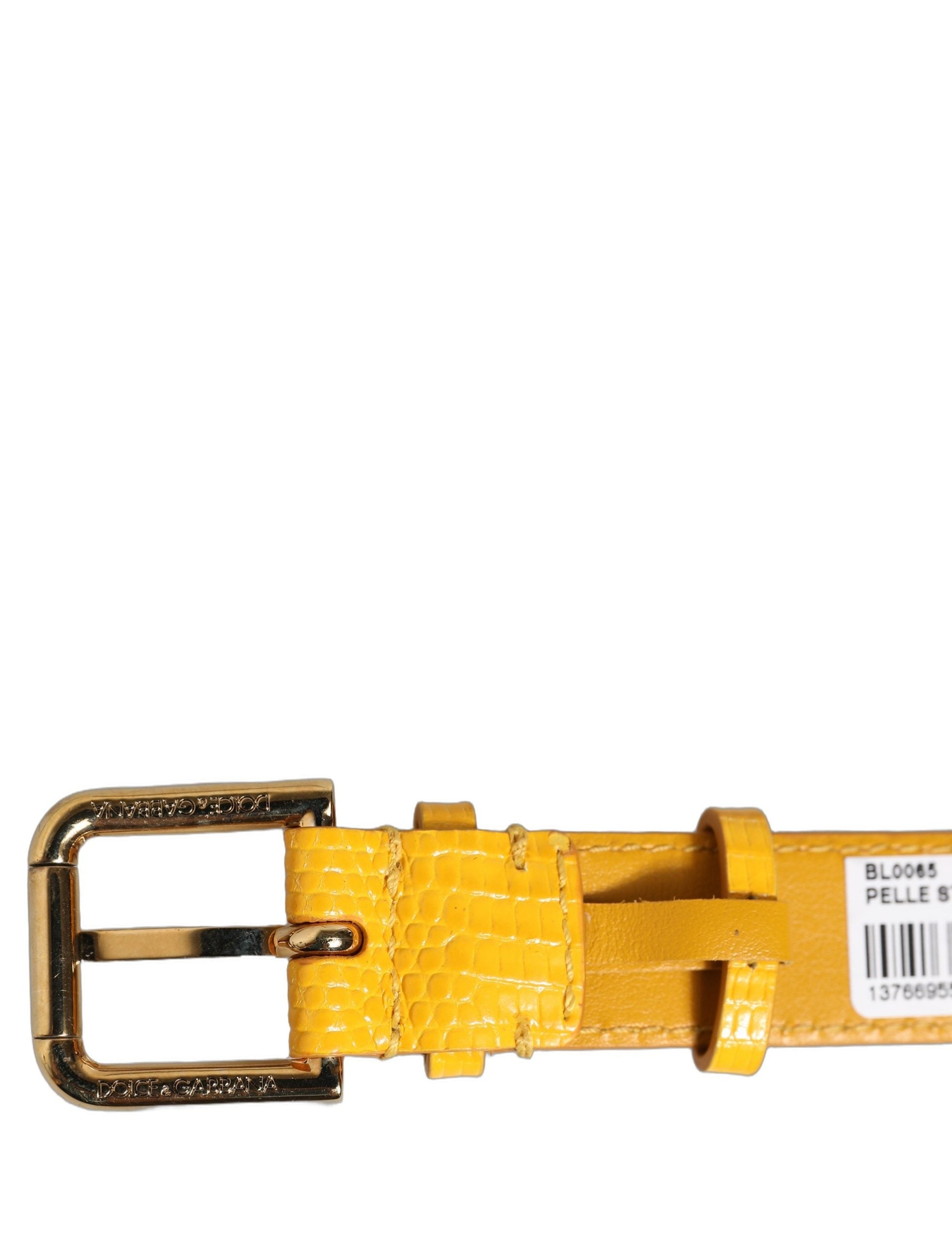 Dolce & Gabbana Yellow Textured Leather Gold Buckle Bracelet
