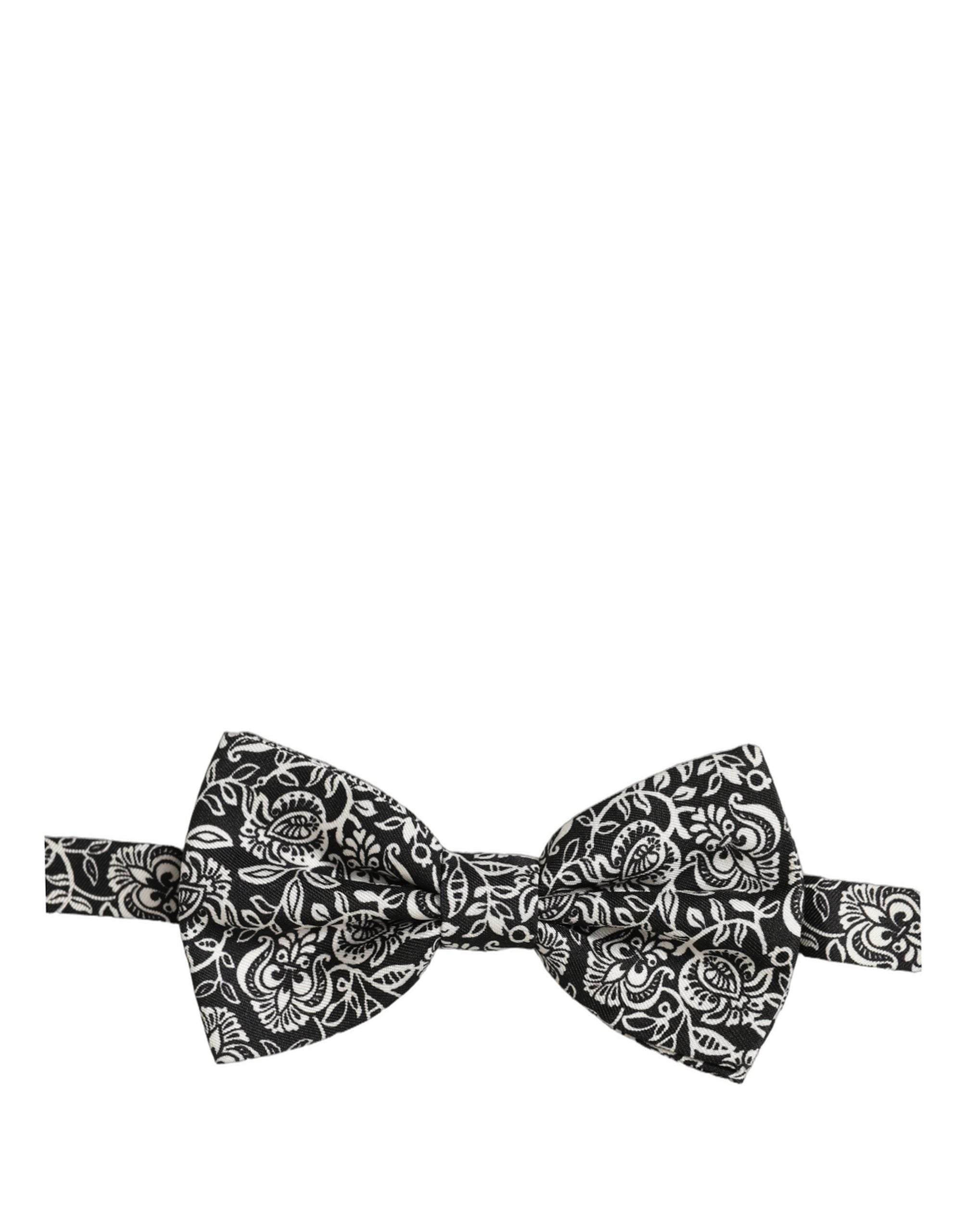 Dolce & Gabbana Black White Paisley Silk Bow Tie - Exquisite Elegance