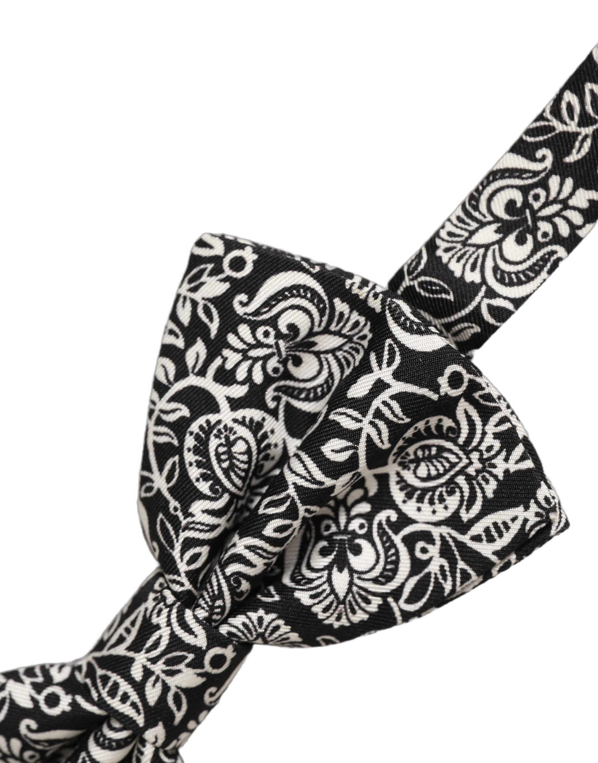 Dolce & Gabbana Black White Paisley Silk Bow Tie - Luxury Elegance
