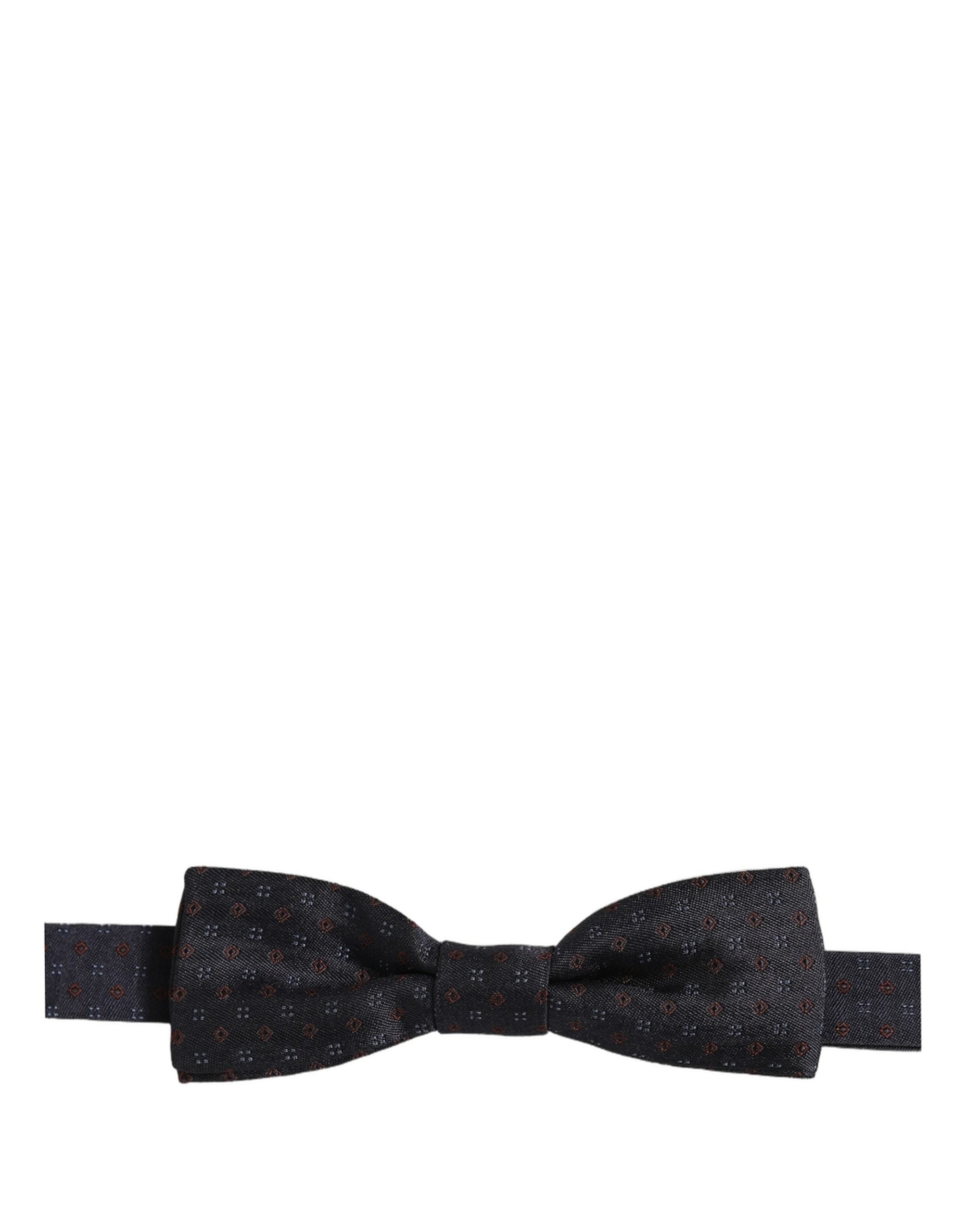 Dolce & Gabbana Black Silk Bow Tie with Red Diamond Pattern
