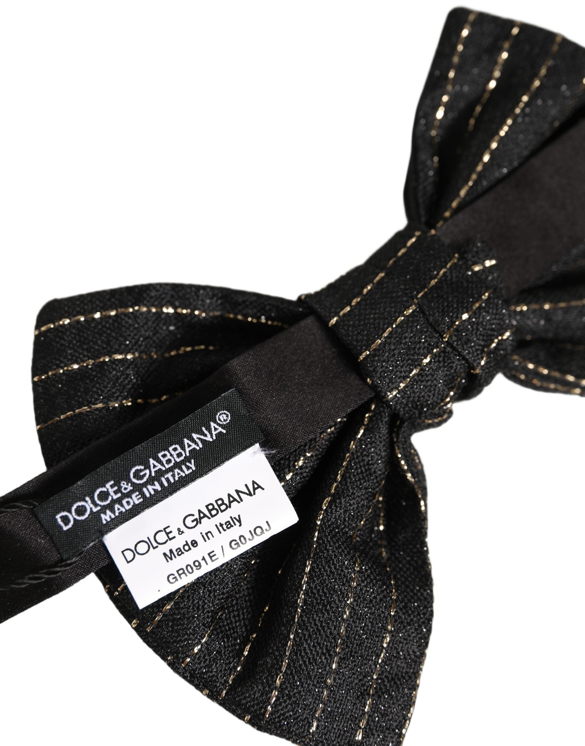 Dolce & Gabbana Black Pinstripe Silk Bow Tie for Timeless Elegance