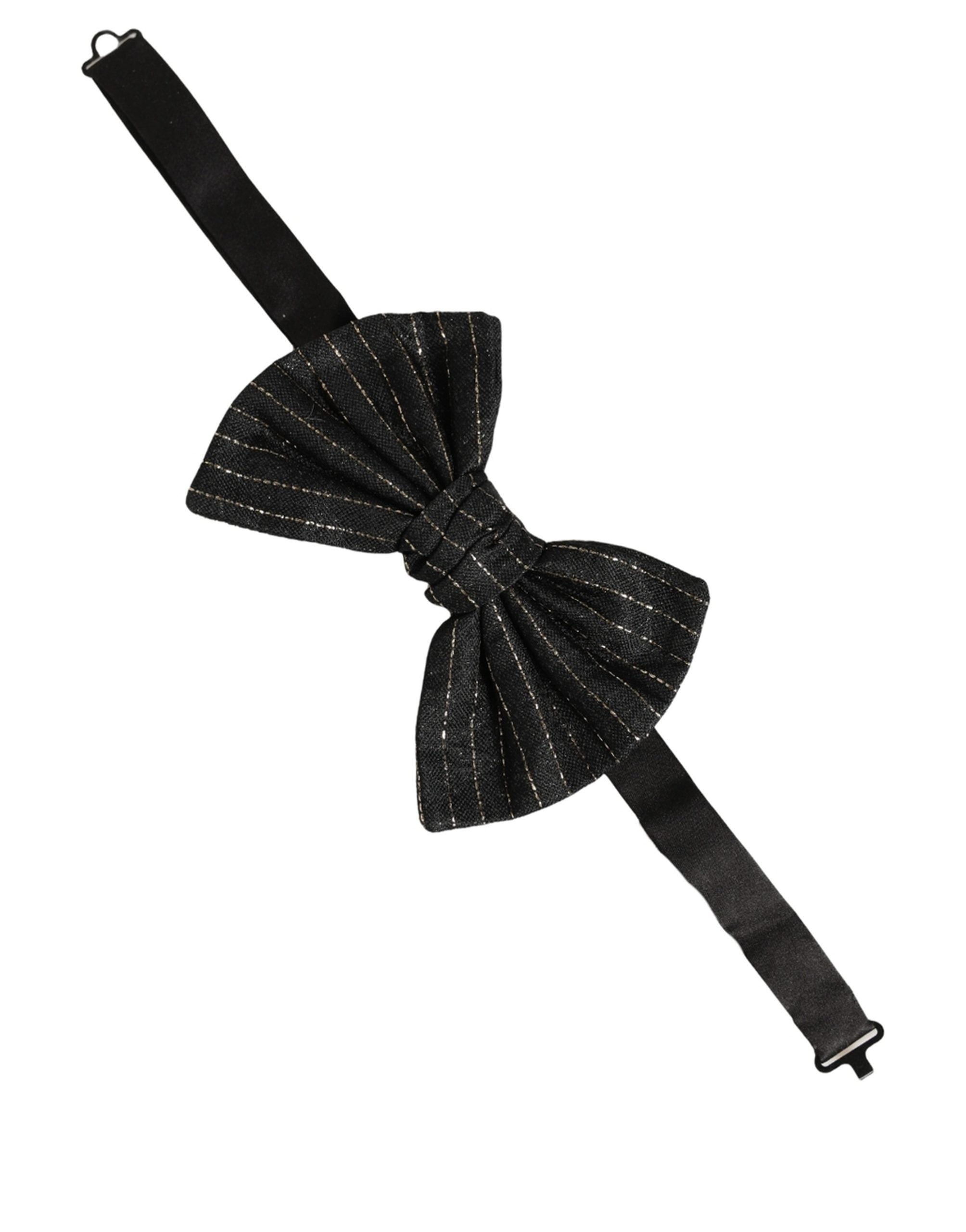 Dolce & Gabbana Black Silk Pinstripe Bow Tie for Timeless Elegance