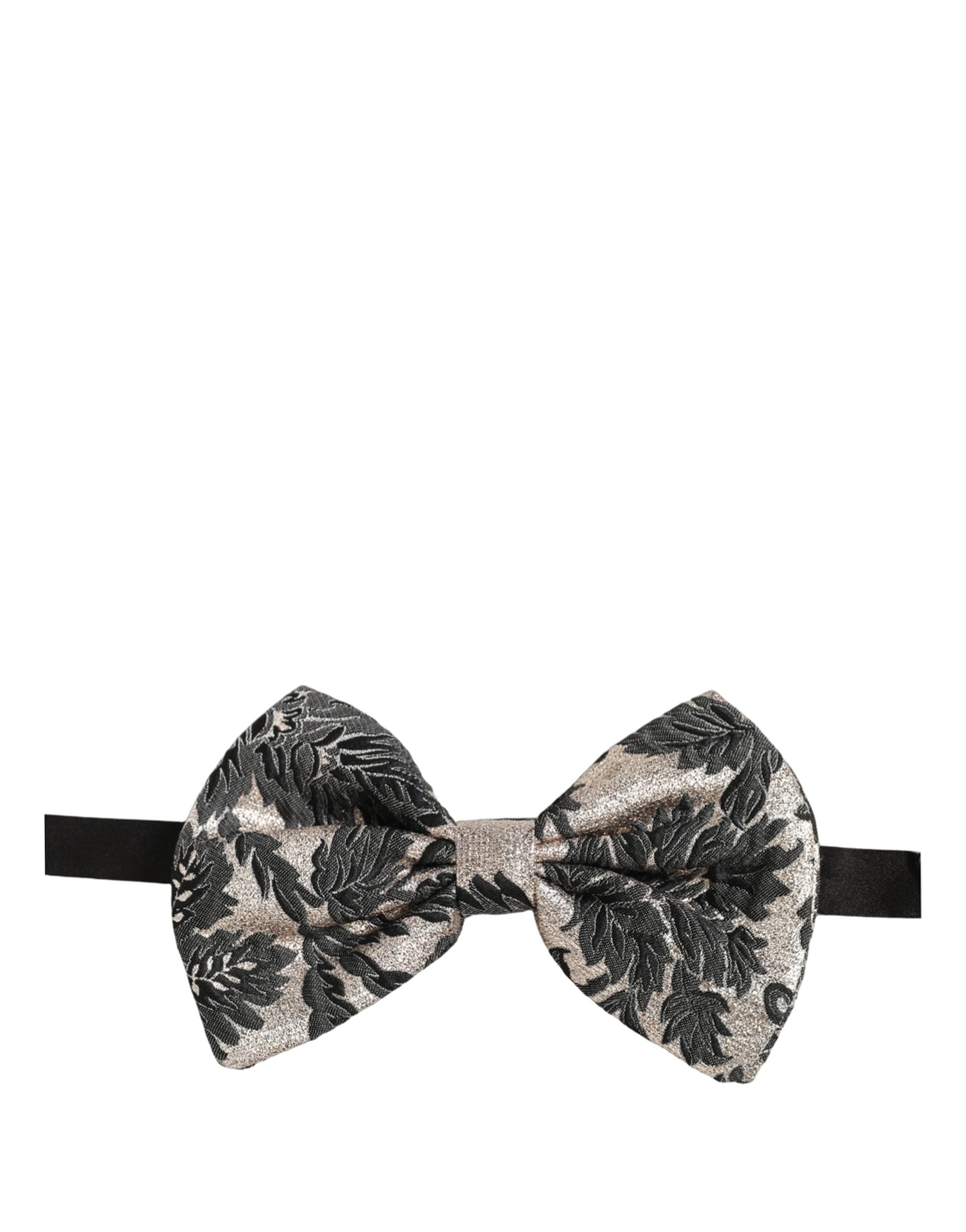 Dolce & Gabbana Black Silver Floral Bow Tie - Luxurious Elegance