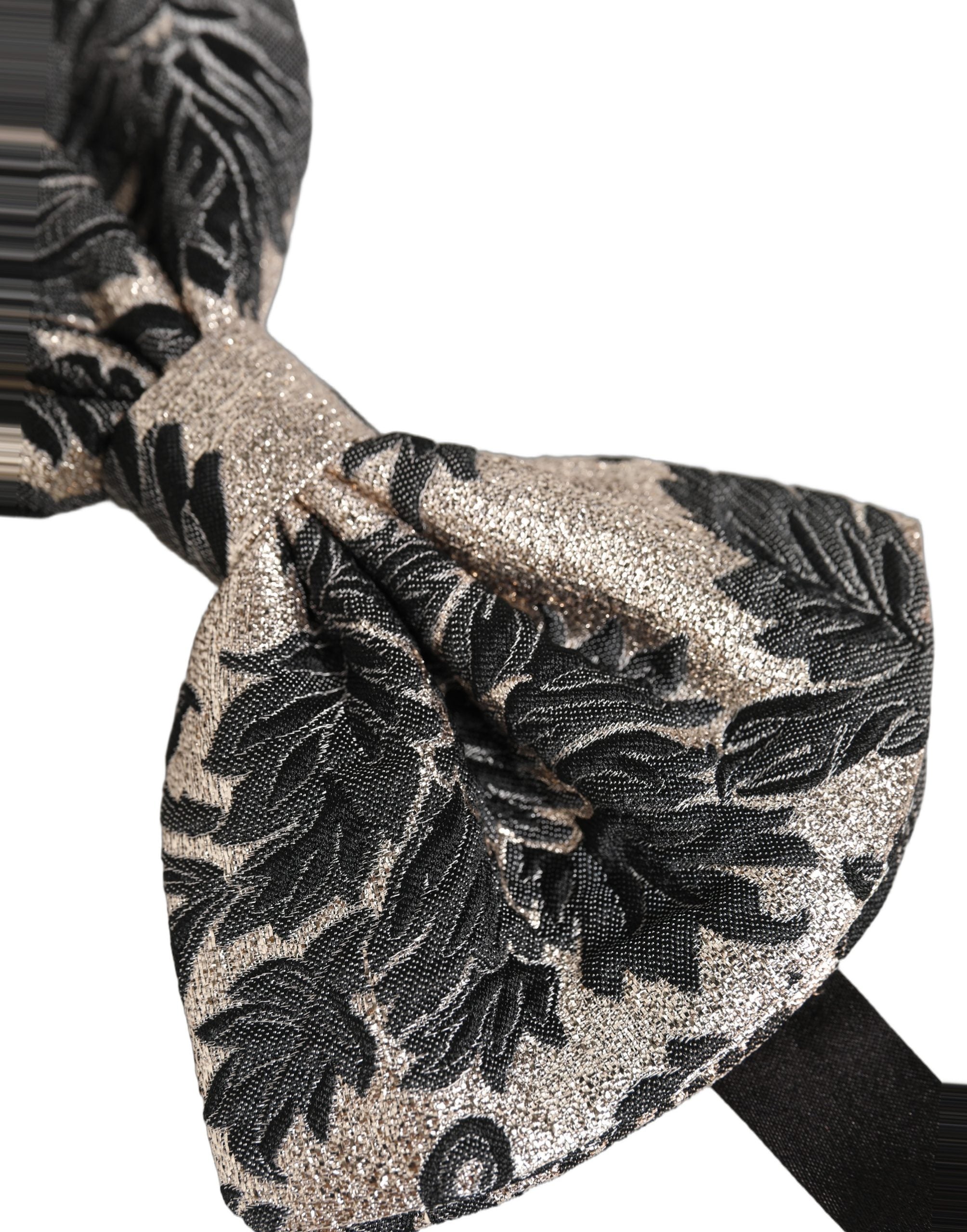 Dolce & Gabbana Black Silver Floral Bow Tie - Luxurious Elegance