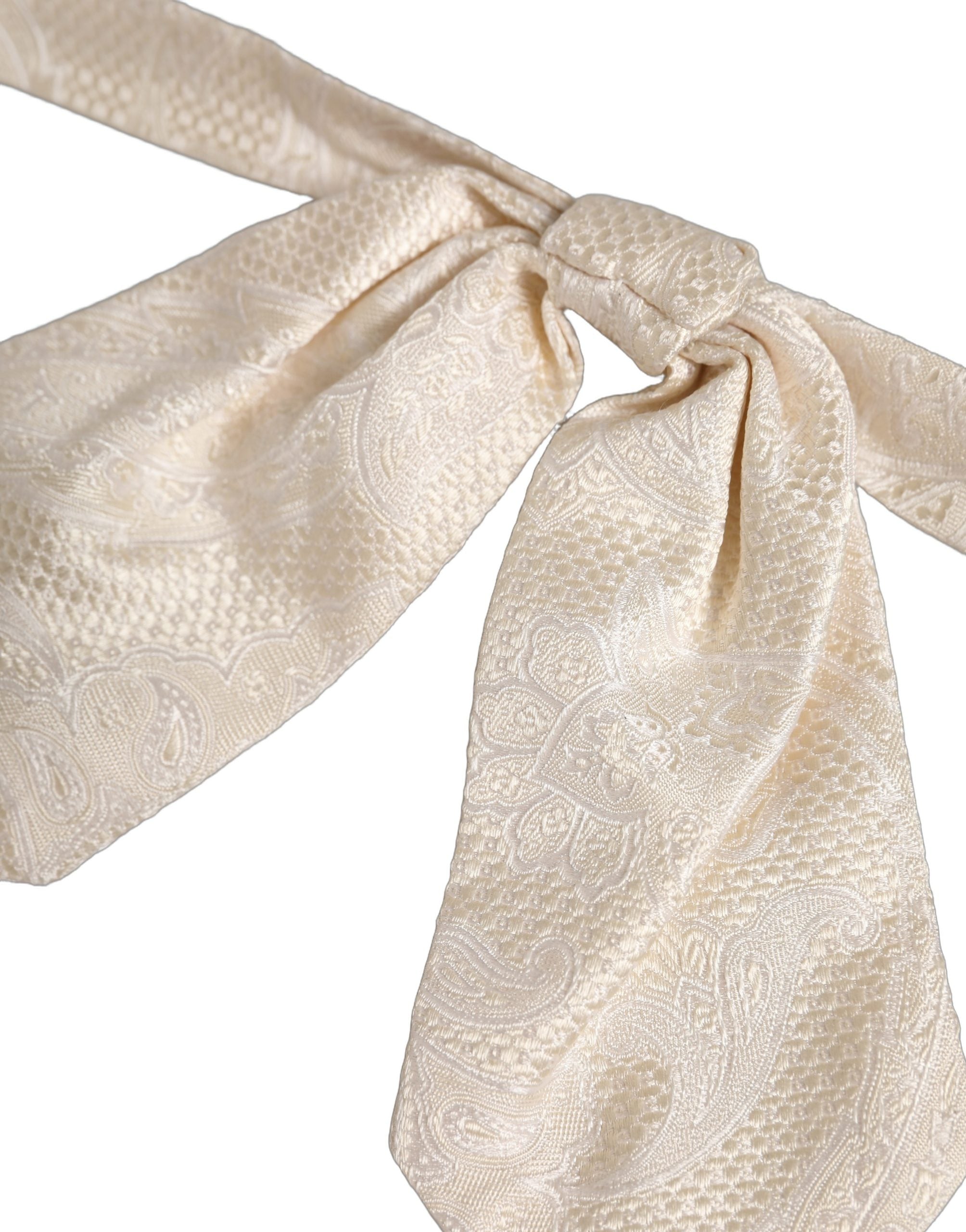 Dolce & Gabbana Ivory Paisley Silk Bow Tie - Timeless Elegance