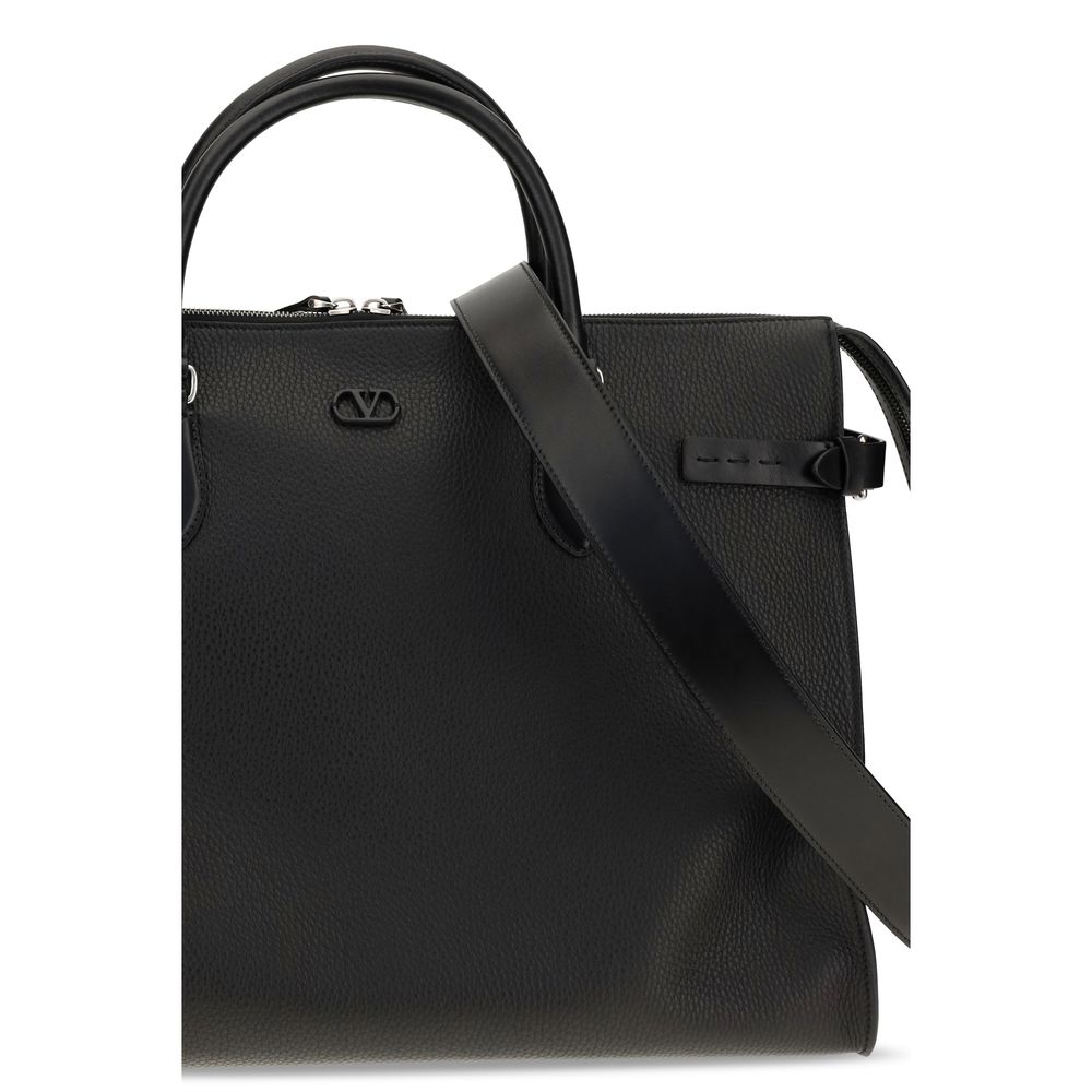Valentino Garavani Black Calf Leather Bos Taurus Shoulder Bag