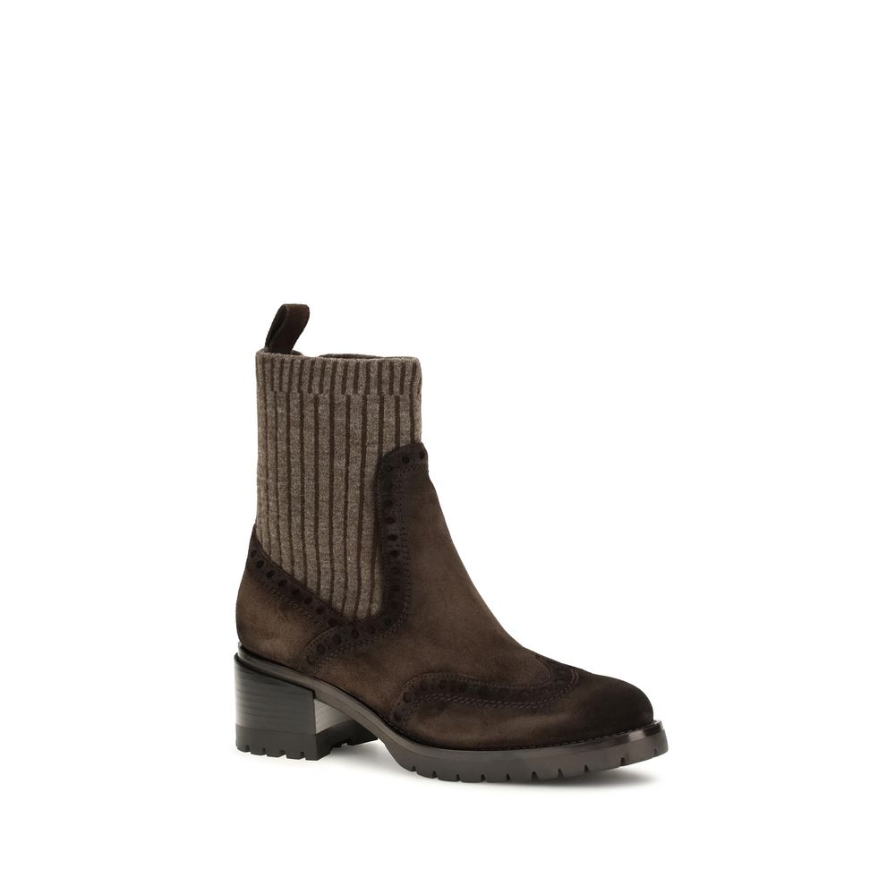 Santoni Brown Calf Leather Bos Taurus Ankle Boots - Luxury Footwear