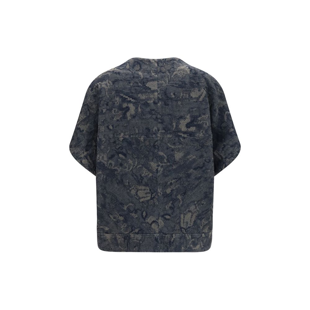 Elevate your wardrobe with the Giorgio Armani Blue Cotton Denim Jacket, a masterpiece of floral jacquard craftsmanship that embodies luxurious sophistication and timeless elegance.