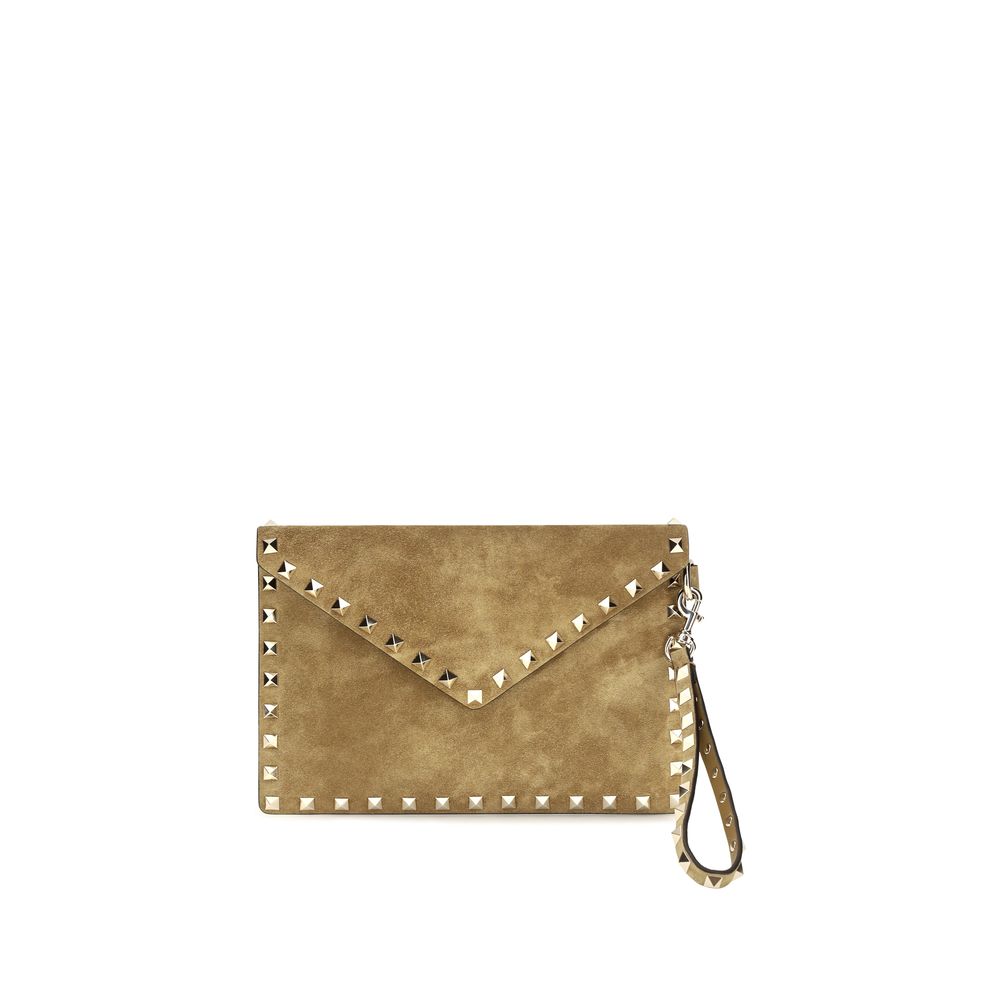Elevate your elegance with the Valentino Garavani Beige Suede Leather Clutch Bag, a masterpiece of haute couture that embodies sophistication and timeless allure.