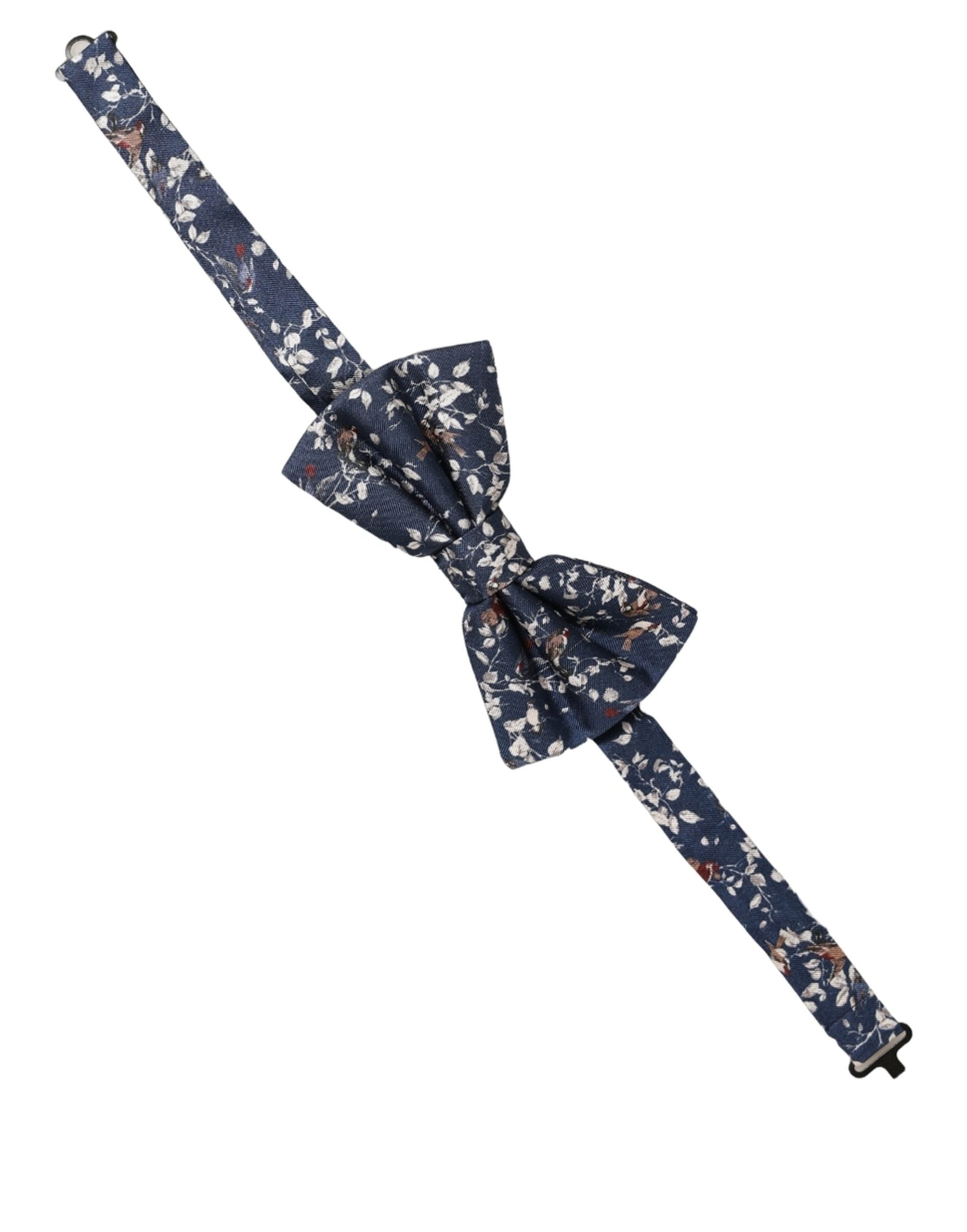 Dolce & Gabbana Navy Blue Floral Silk Bow Tie - Timeless Elegance