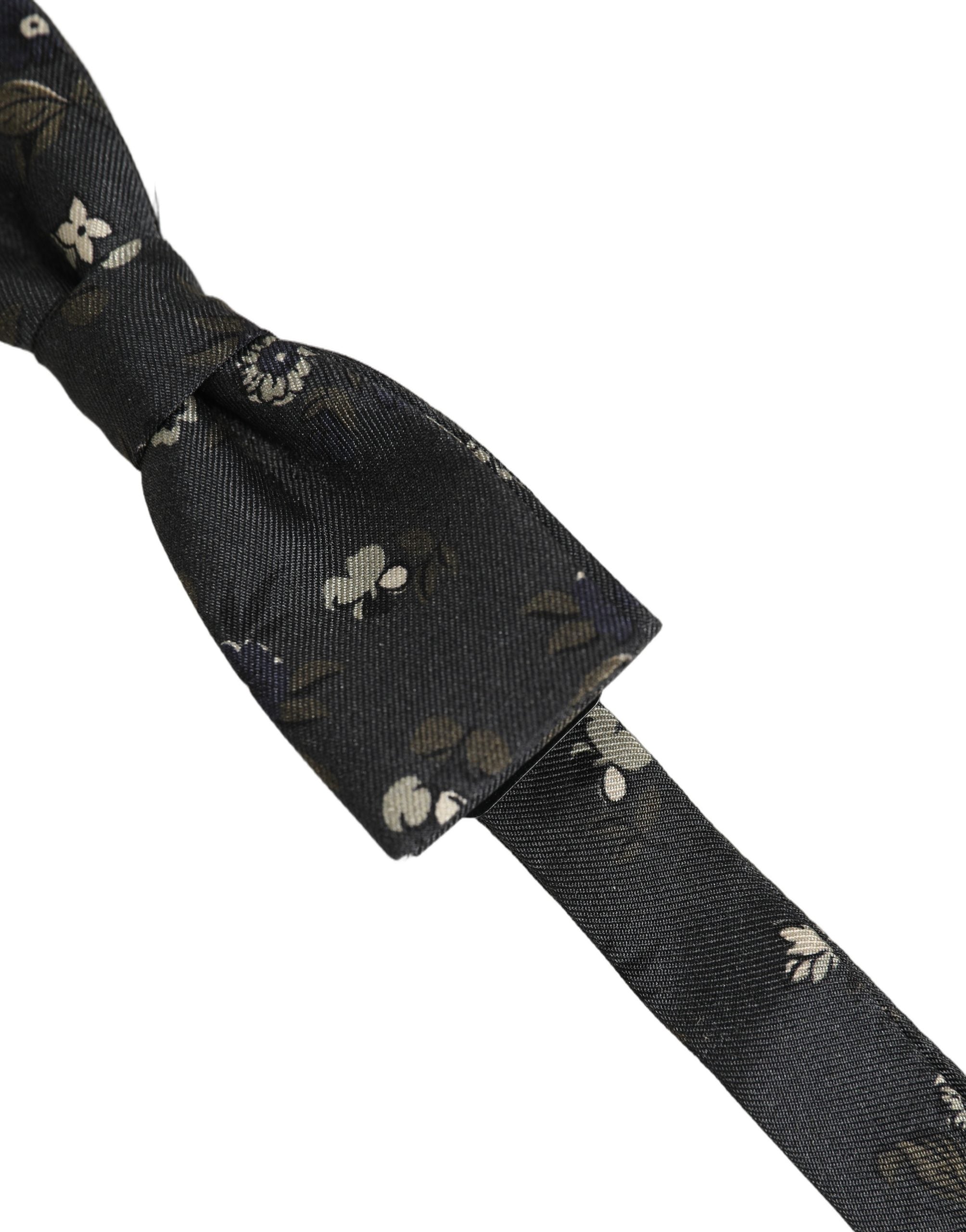 Dolce & Gabbana Black Floral Silk Bow Tie - Timeless Elegance