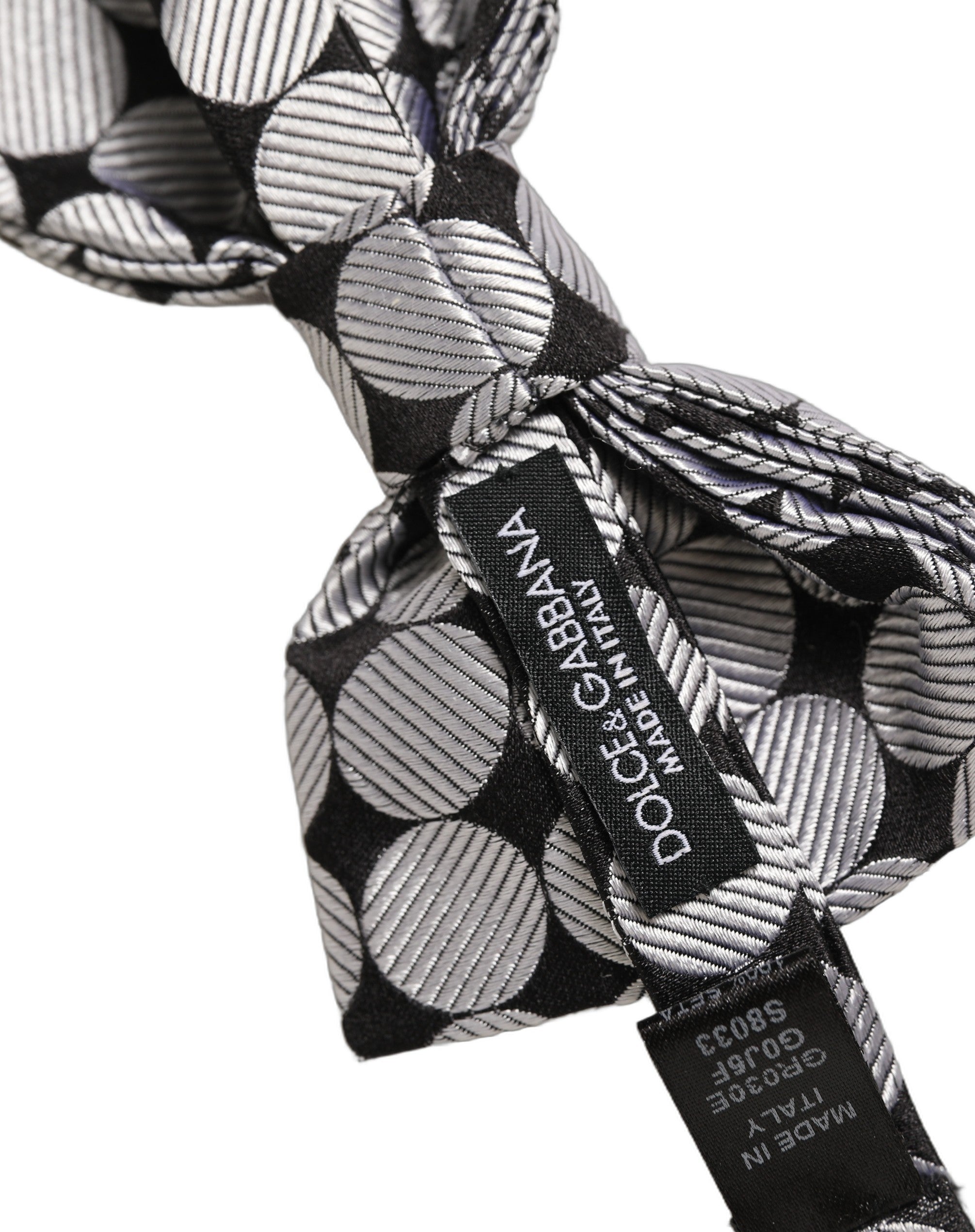 Dolce & Gabbana Black Silver Circles Silk Bow Tie for Elegance