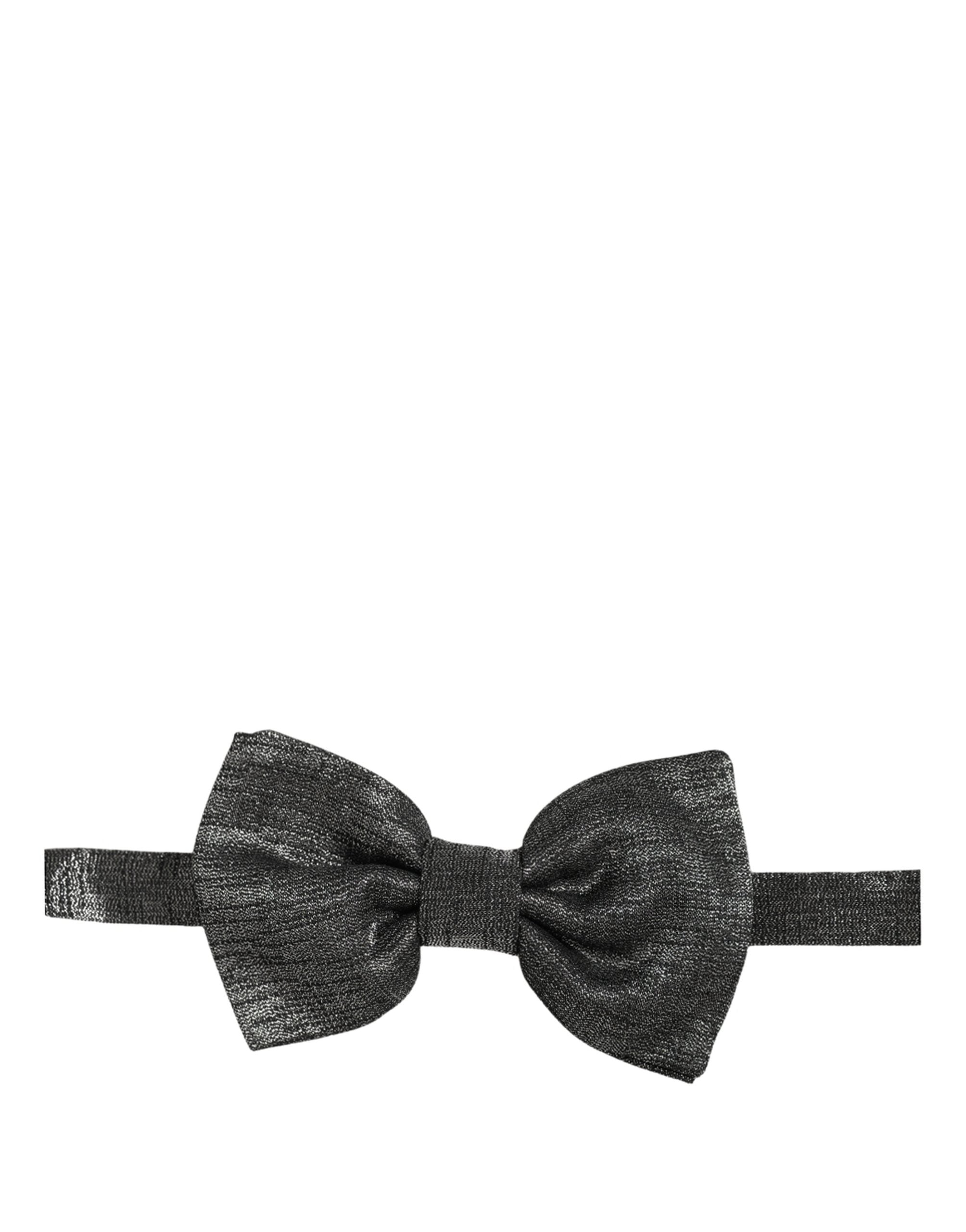 Dolce & Gabbana Metallic Black Silk Bow Tie for Timeless Elegance