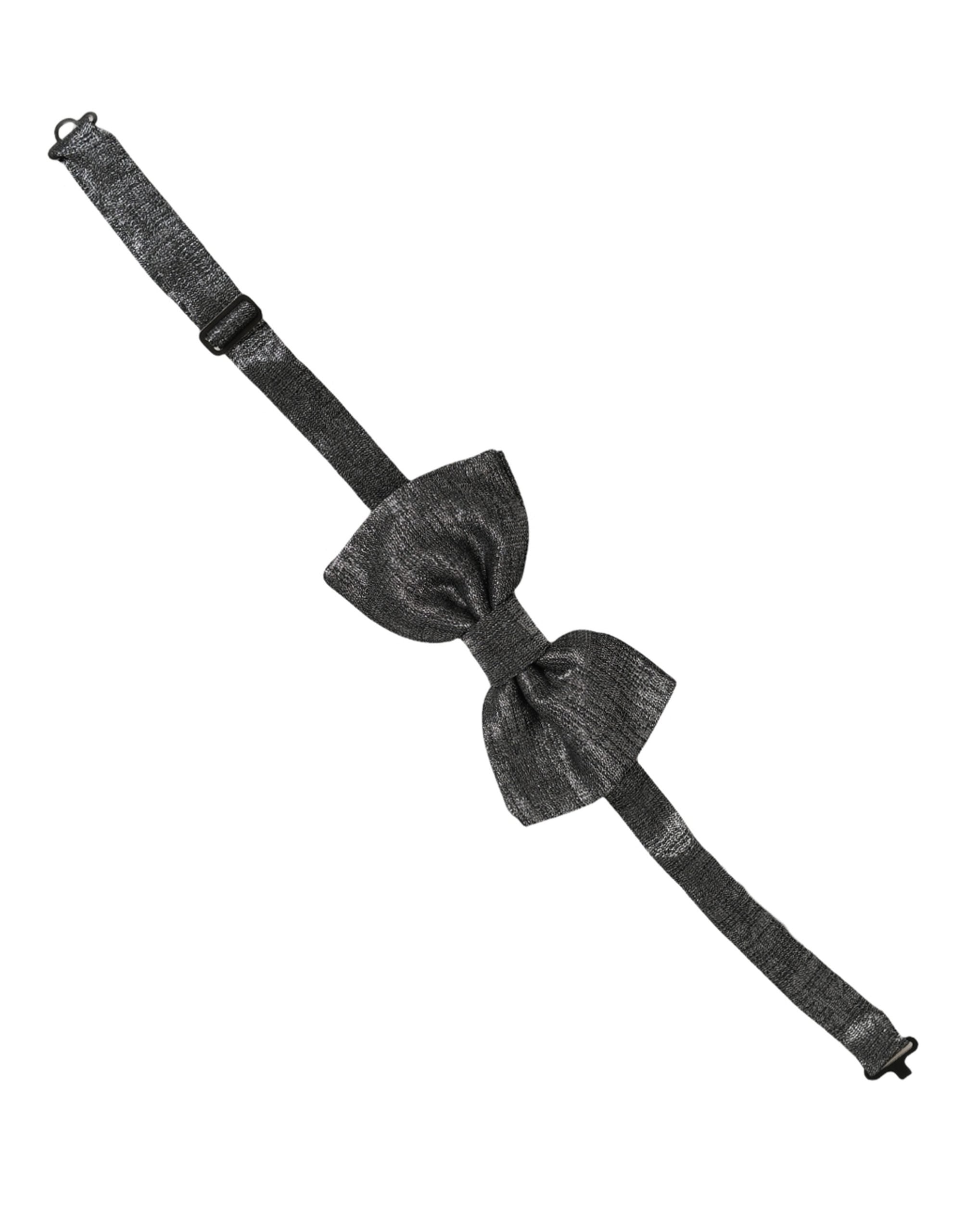 Dolce & Gabbana Metallic Black Silk Bow Tie - Timeless Elegance