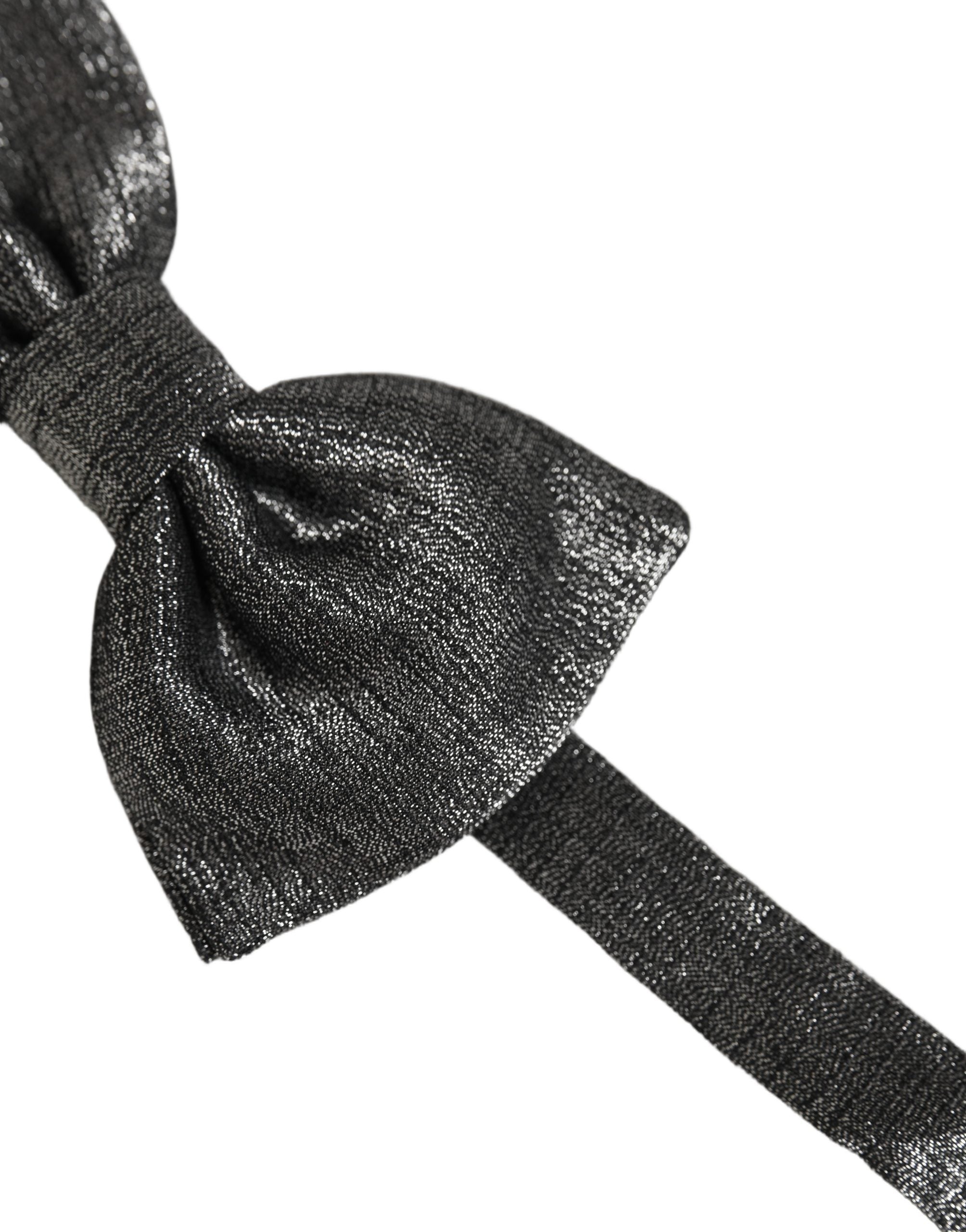 Dolce & Gabbana Metallic Black Silk Bow Tie - Timeless Elegance