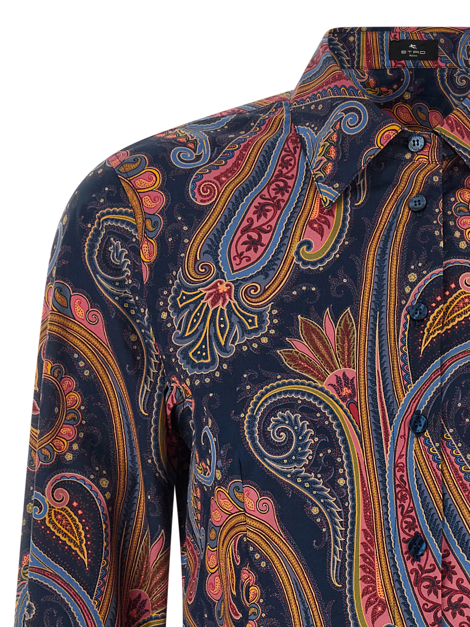 Elevate your elegance with the Etro Blue Cotton Blouse, a masterpiece of paisley design and luxurious stretch cotton, perfect for the discerning connoisseur.