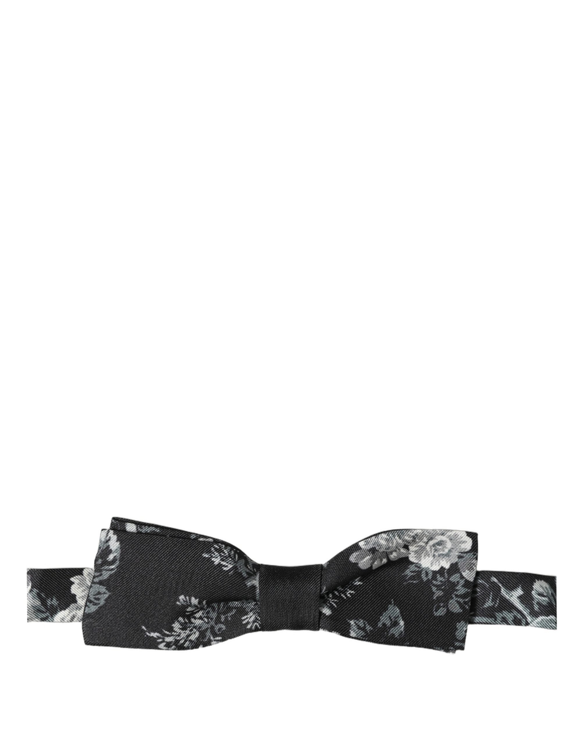 Dolce & Gabbana Black Floral Silk Bow Tie - Timeless Elegance