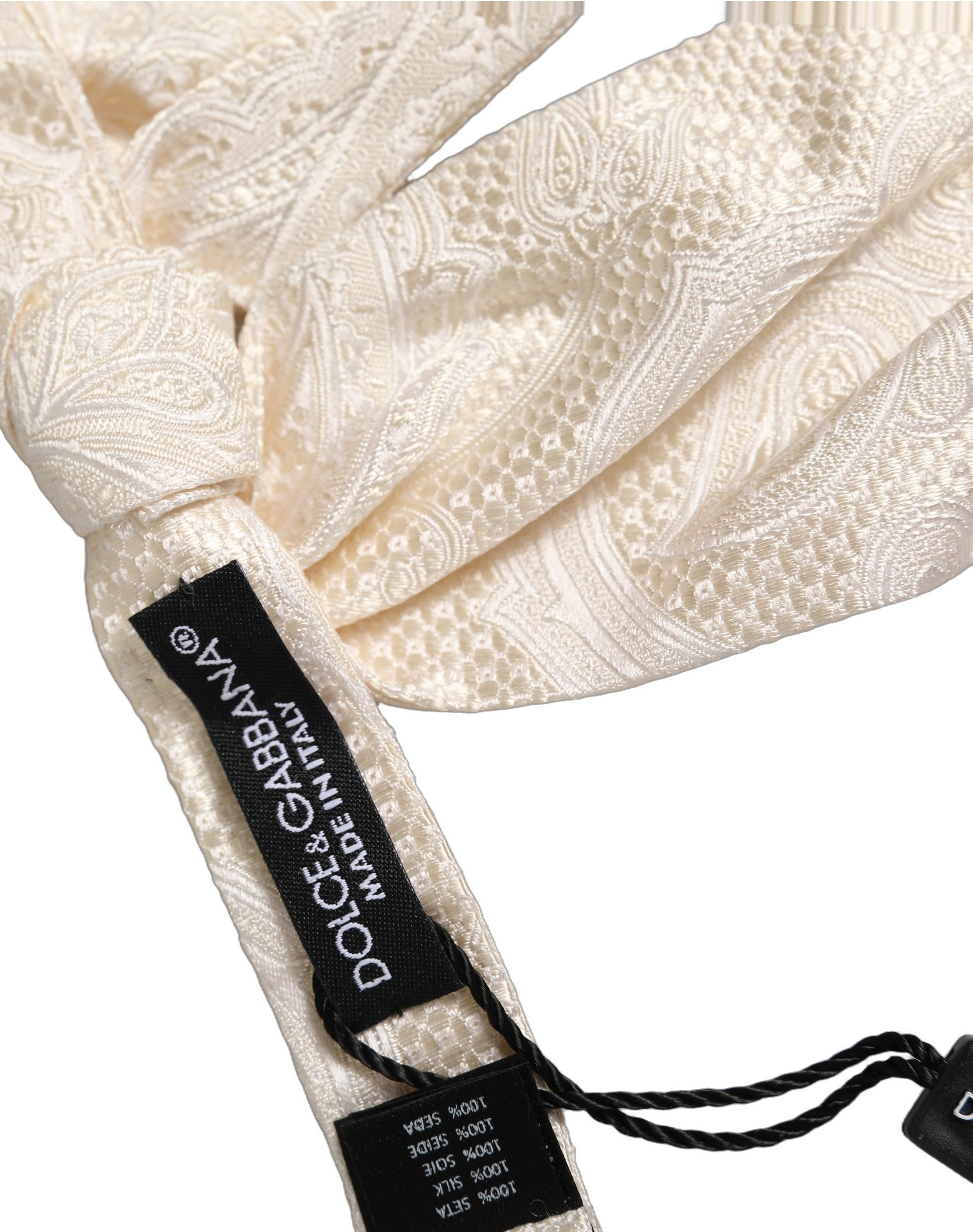 Dolce & Gabbana Ivory Paisley Silk Bow Tie - Timeless Luxury