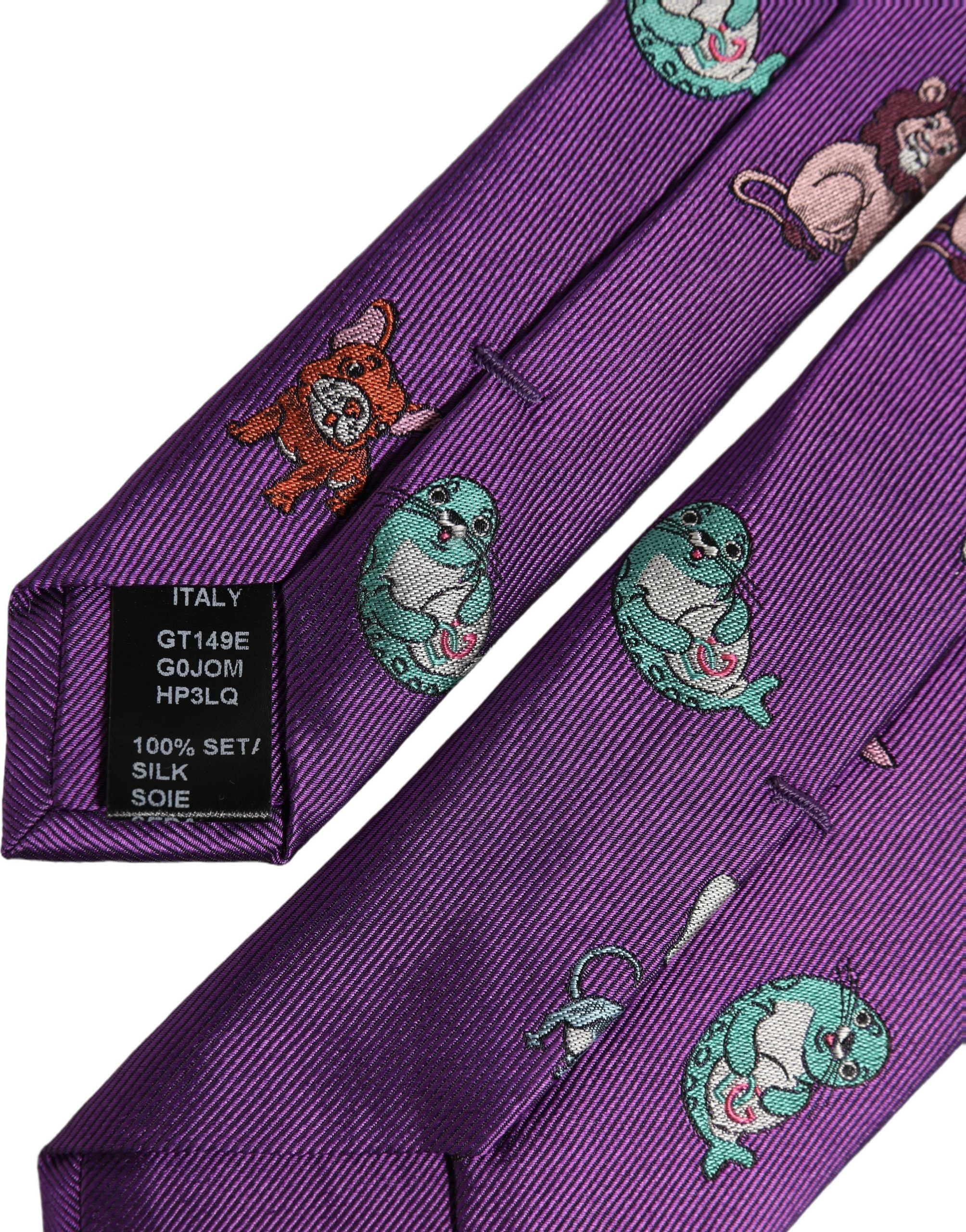 Dolce & Gabbana Purple Silk Necktie - Luxury Animal Print Elegance