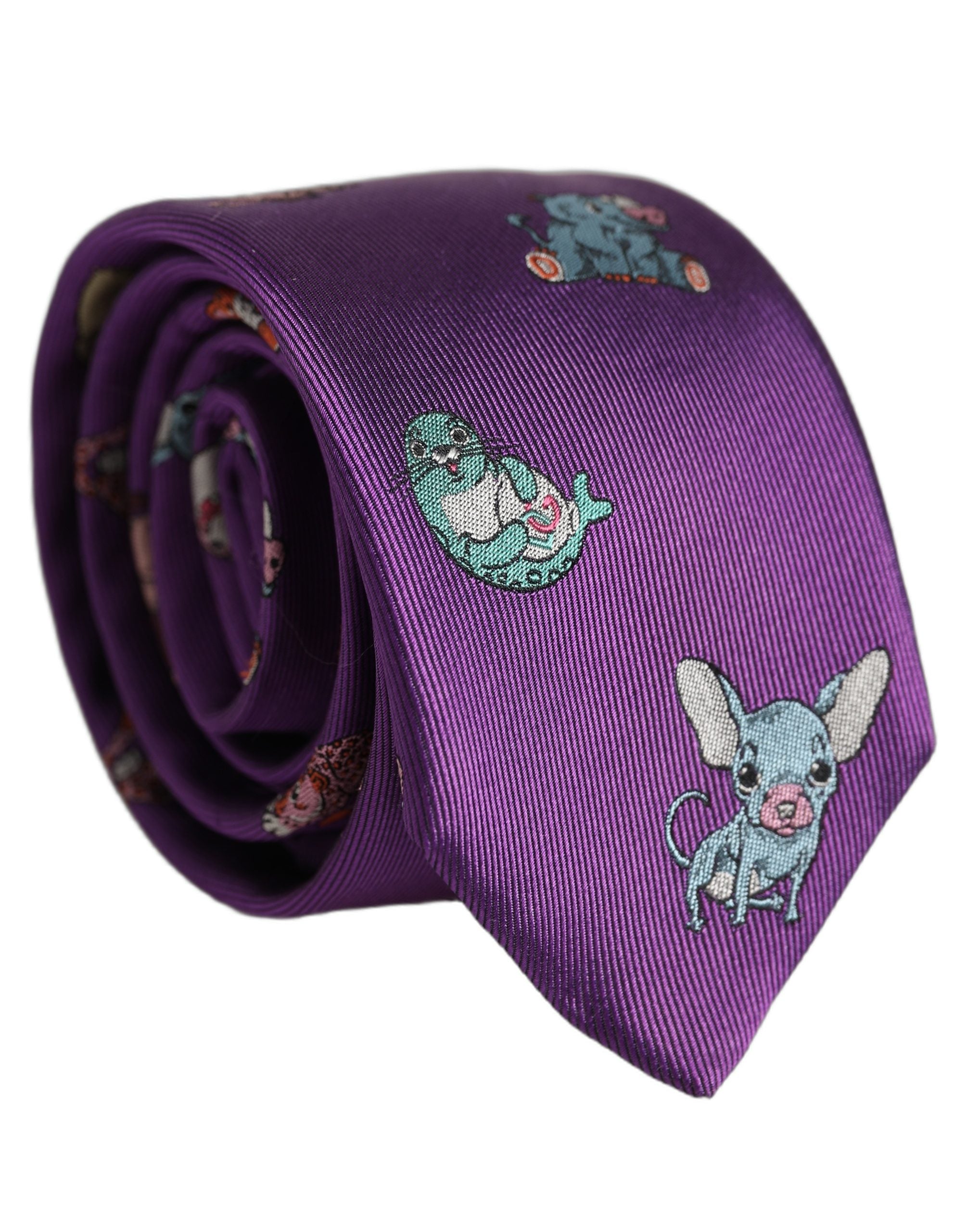 Dolce & Gabbana Purple Animal Print Silk Necktie for Elegance