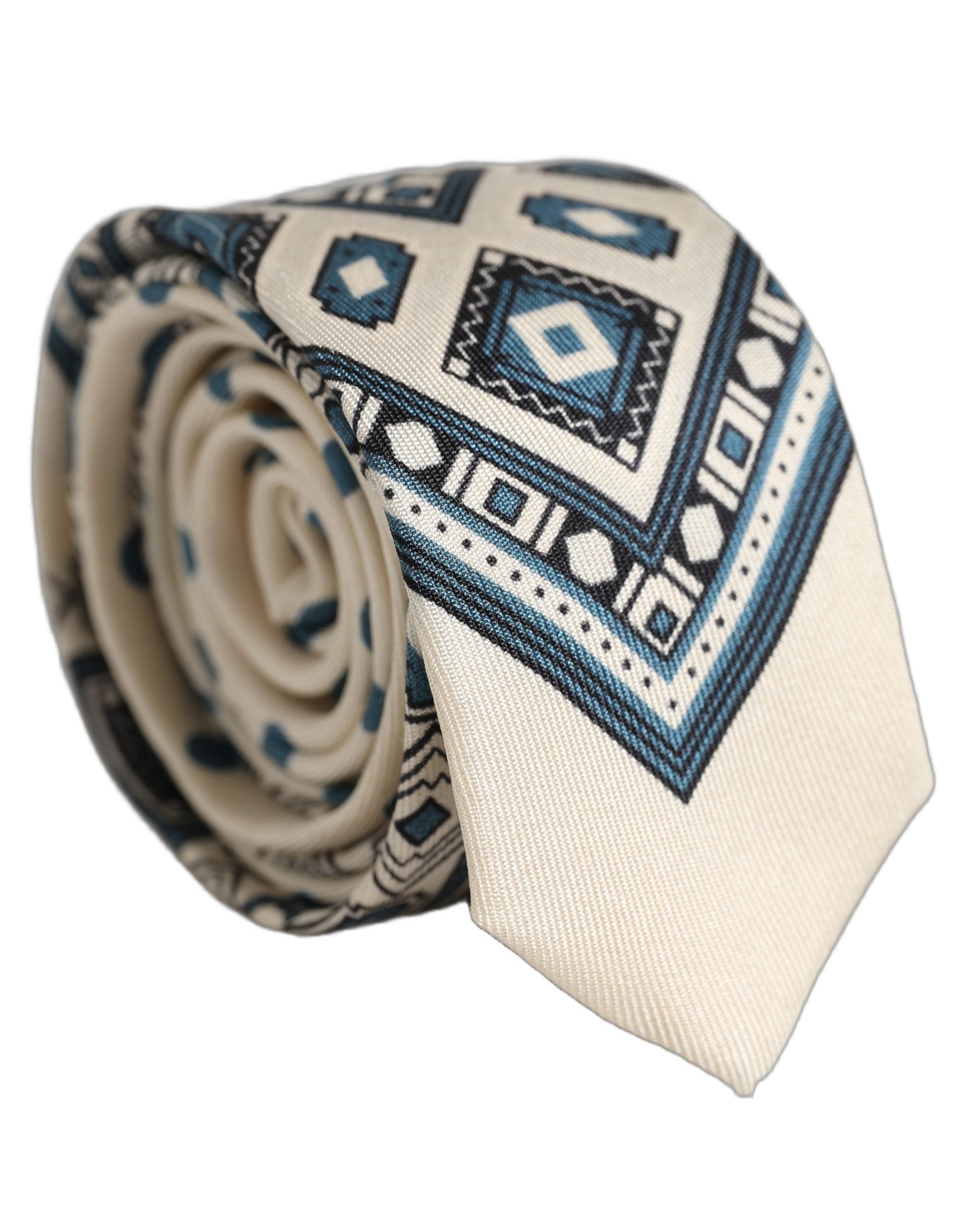 Dolce & Gabbana Silk Necktie in Off White and Blue Elegance