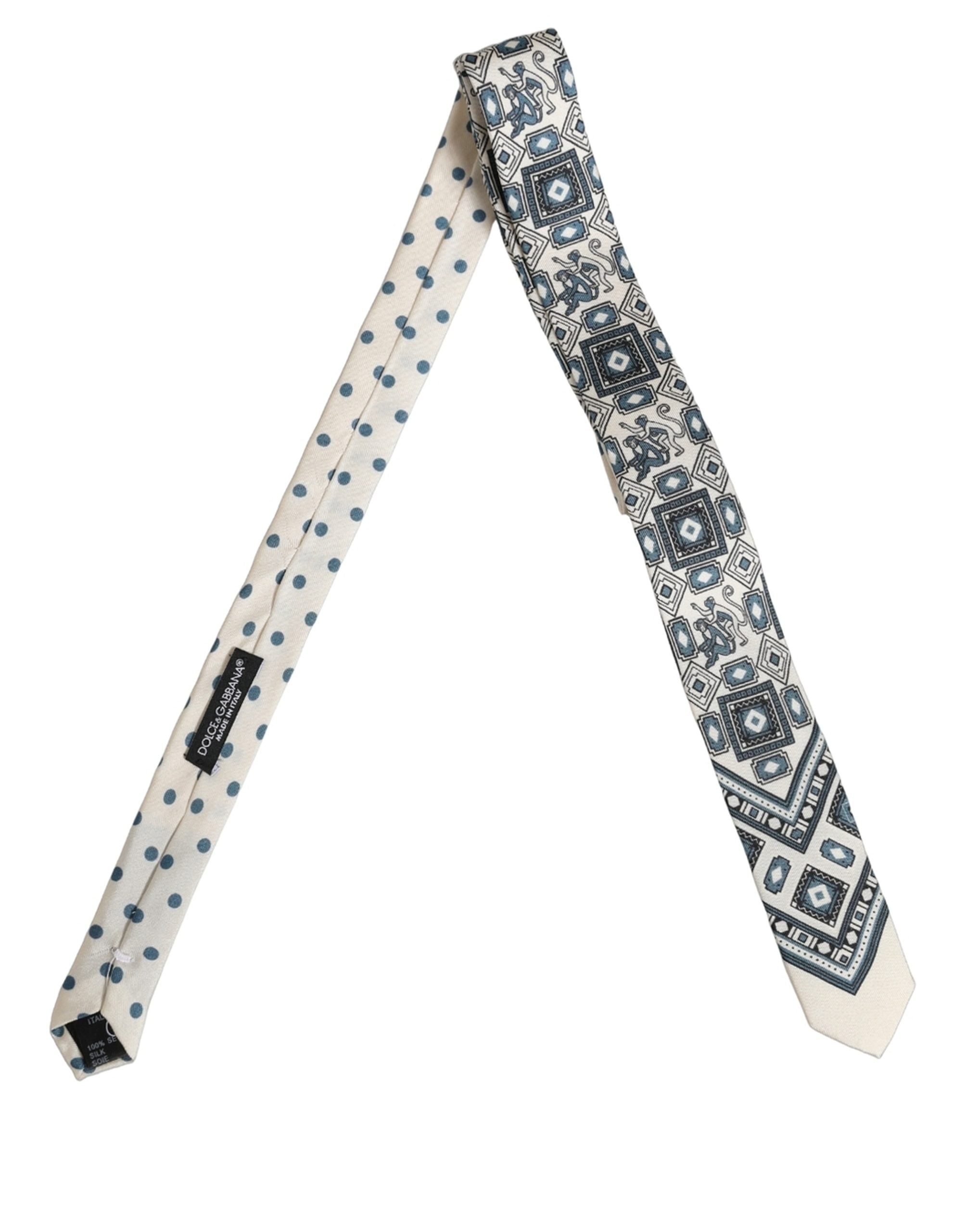 Dolce & Gabbana Silk Necktie - Off White Blue Geometric Elegance