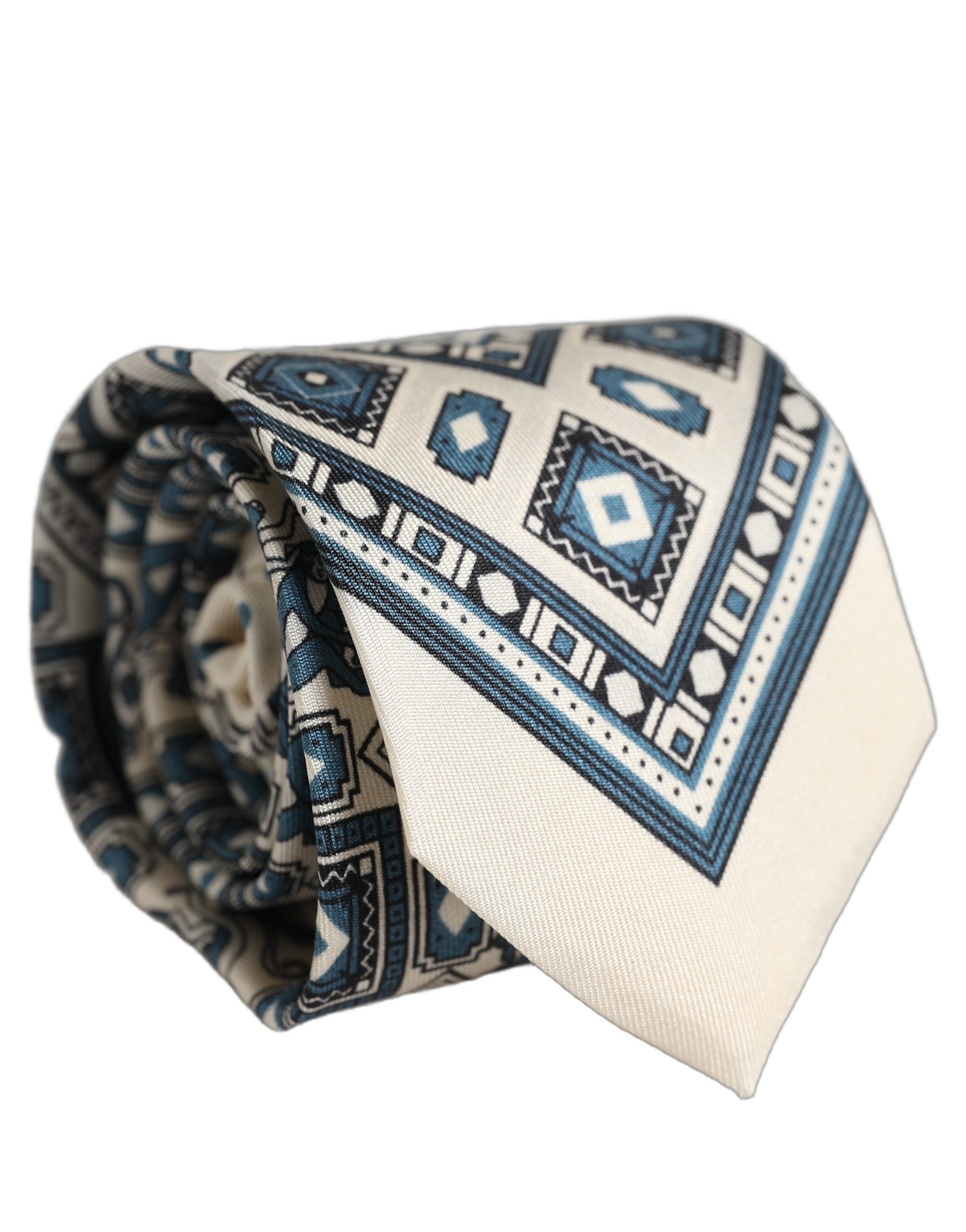 Dolce & Gabbana Silk Necktie in Off White and Blue Elegance
