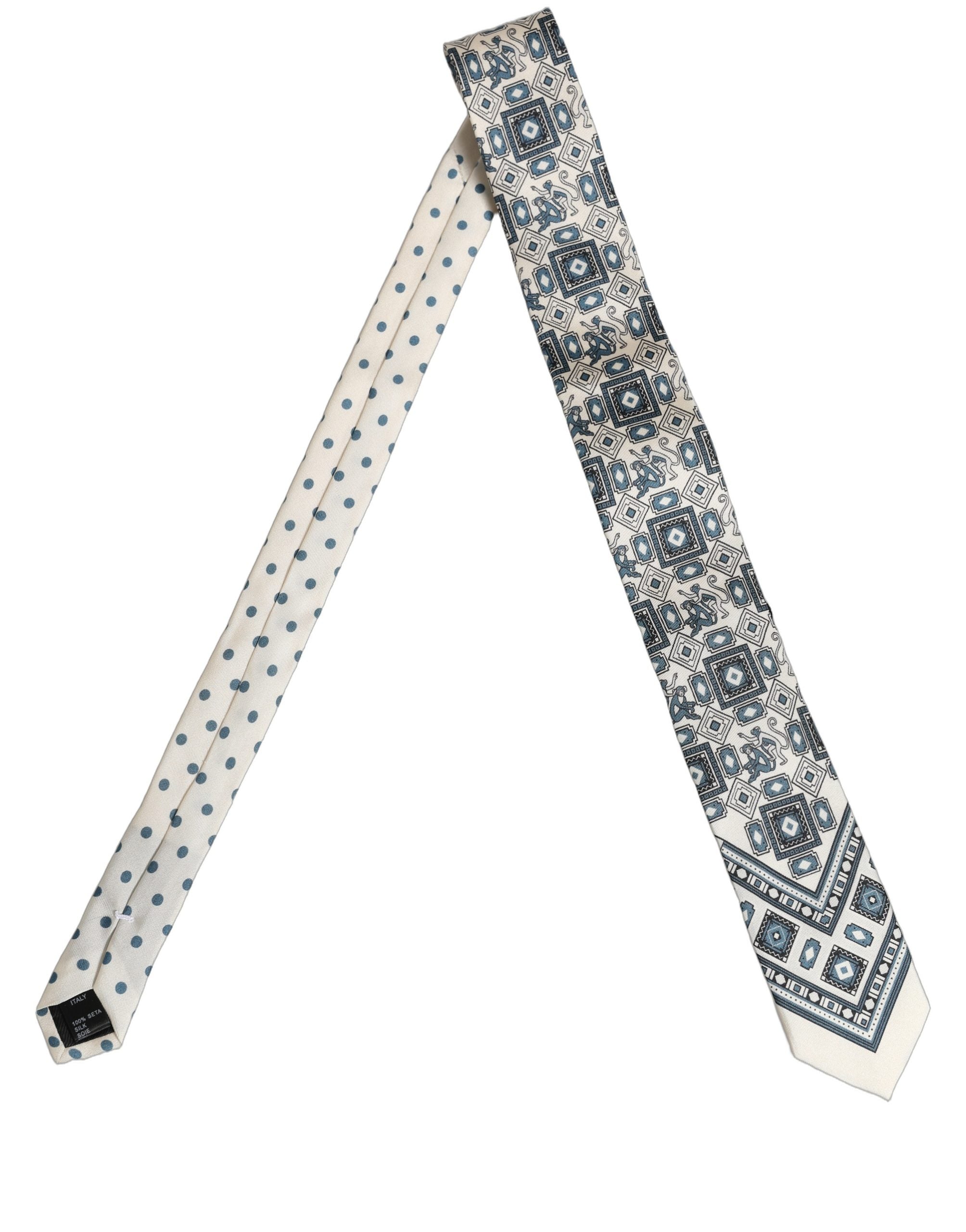 Dolce & Gabbana Silk Necktie - Off White Blue Geometric Elegance