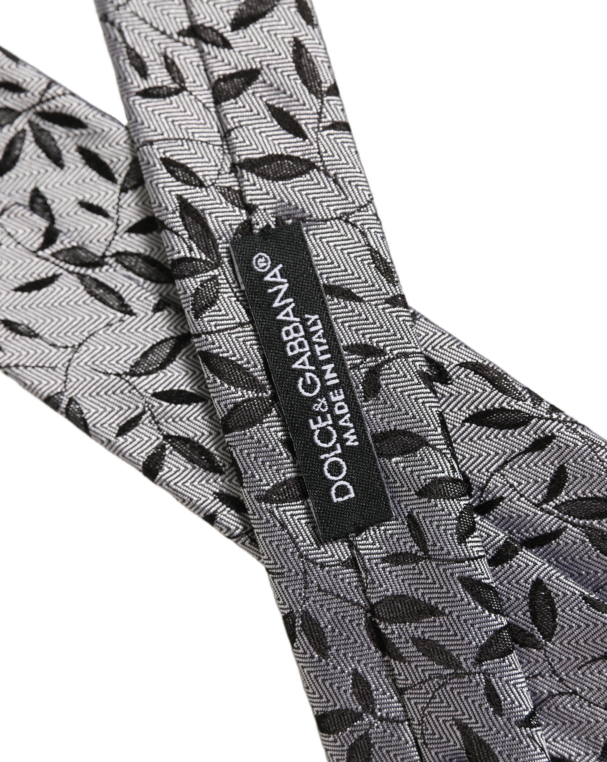 Dolce & Gabbana Gray Leaf Pattern Silk Necktie - Luxurious Elegance