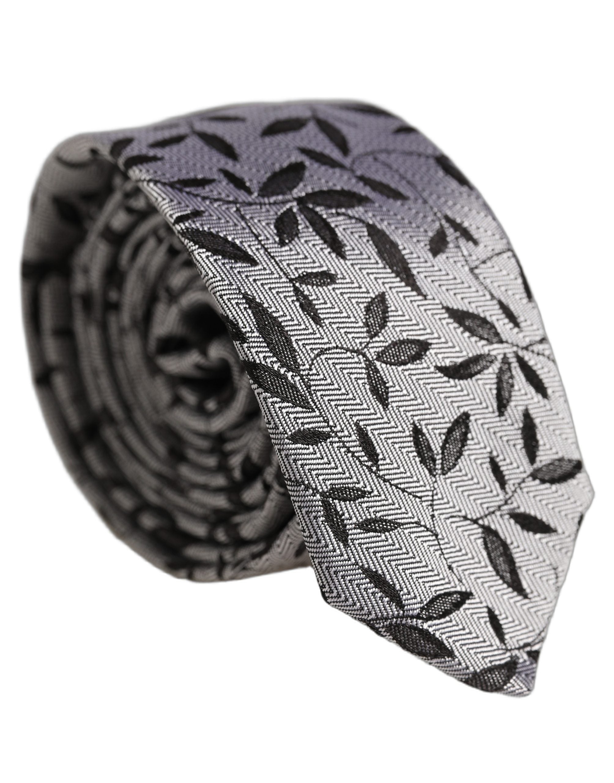 Dolce & Gabbana Gray Leaf Pattern Silk Necktie - Timeless Elegance