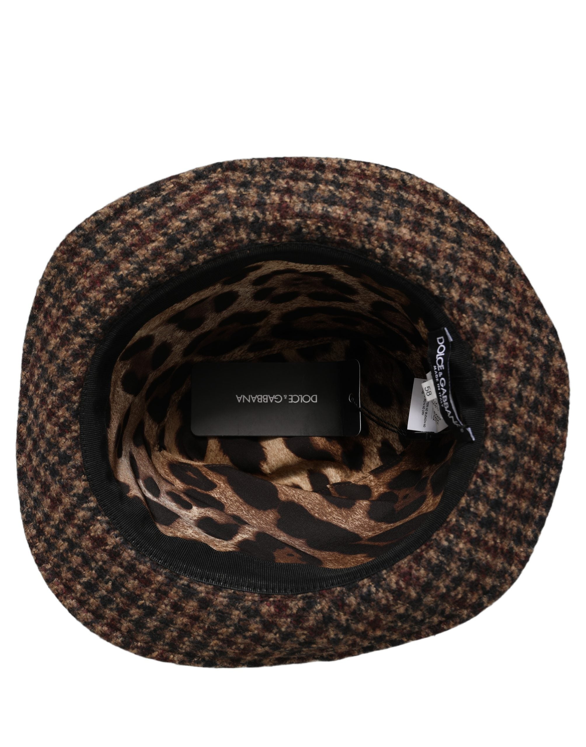 Dolce & Gabbana Brown Checkered Wool Tweed Fedora Hat