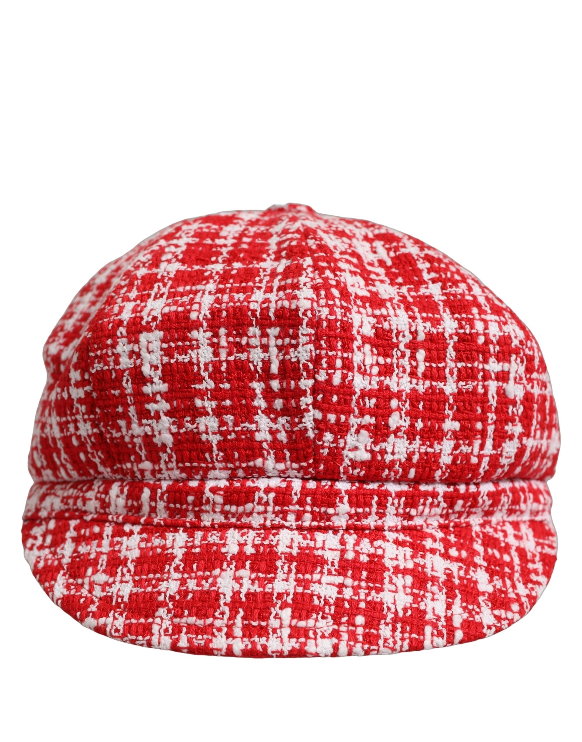 Dolce & Gabbana Baker Boy Cap - Exquisite Red White Tweed