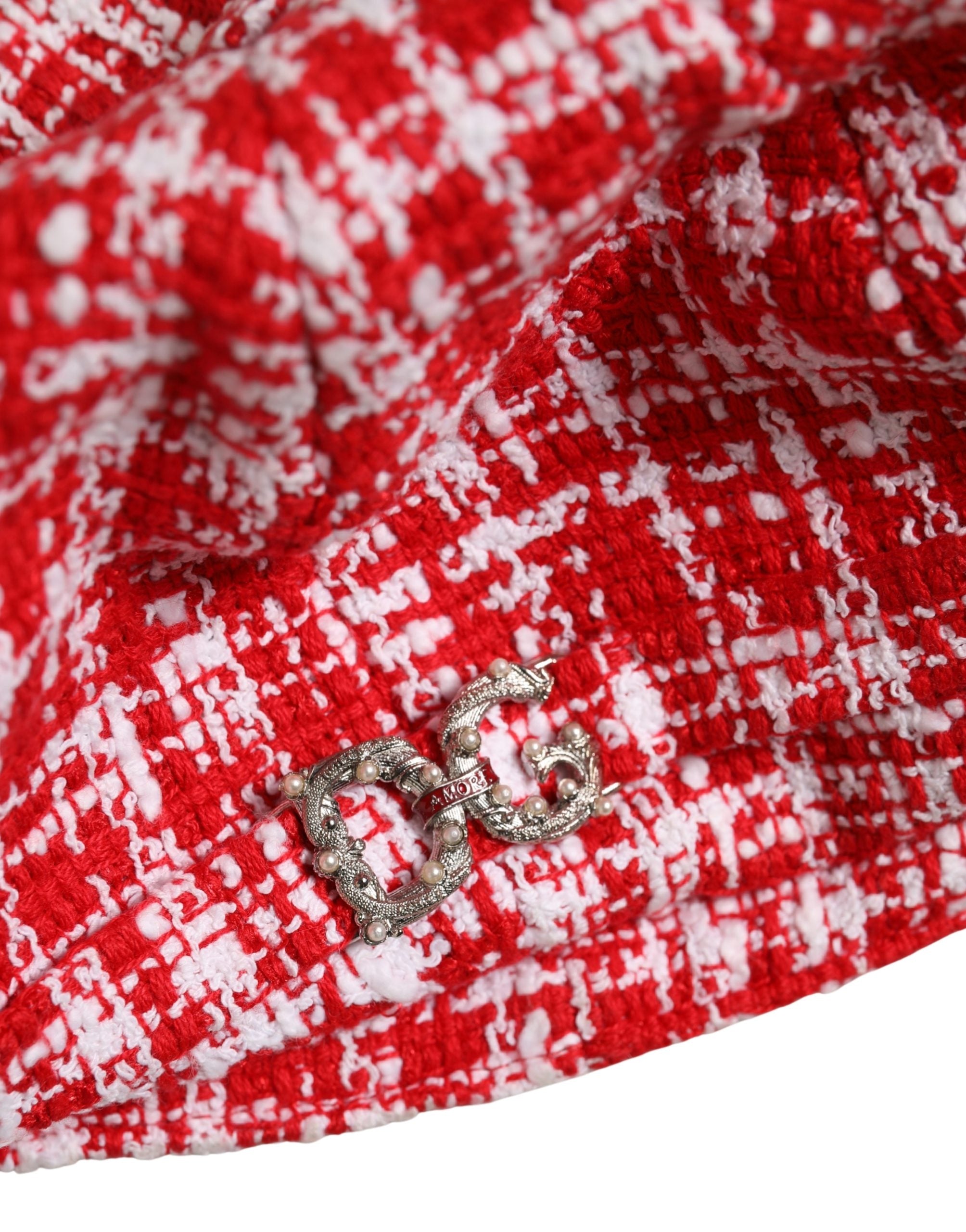 Dolce & Gabbana Baker Boy Hat - Exquisite Red White Tweed Elegance