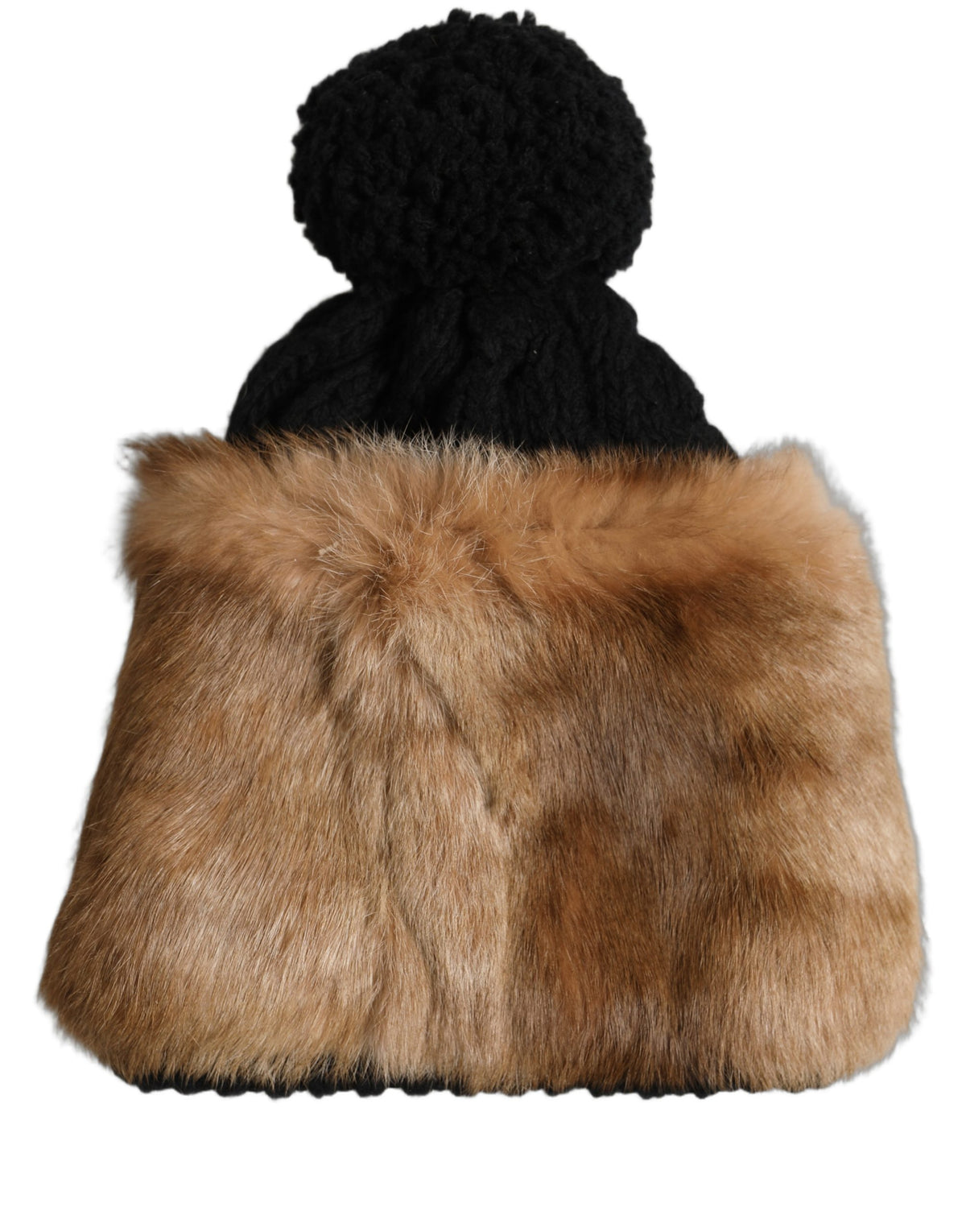 Dolce & Gabbana Black Brown Dyed Rabbit Fur Beanie Hat