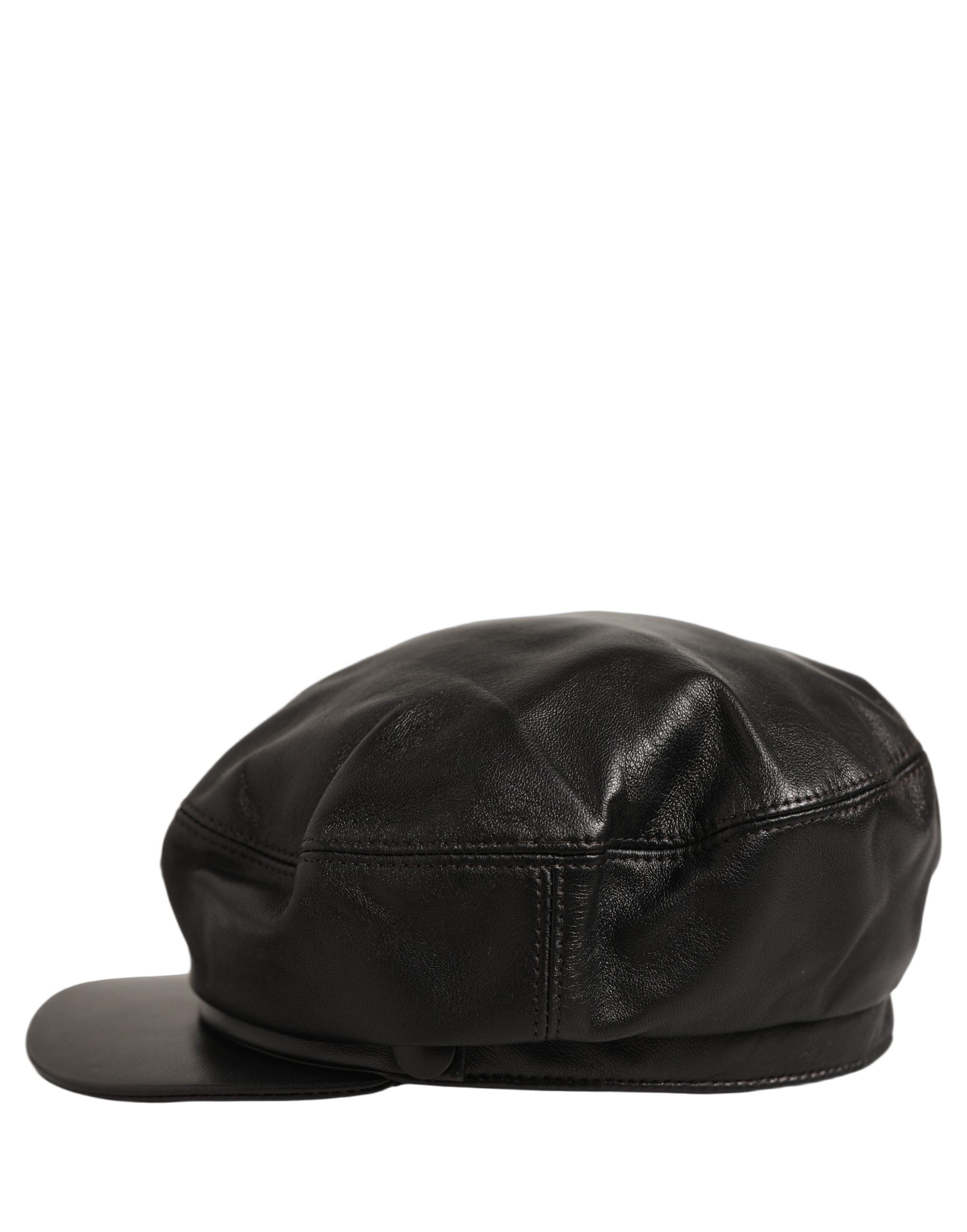 Dolce & Gabbana Black Lambskin Leather Newsboy Cap - Timeless Elegance