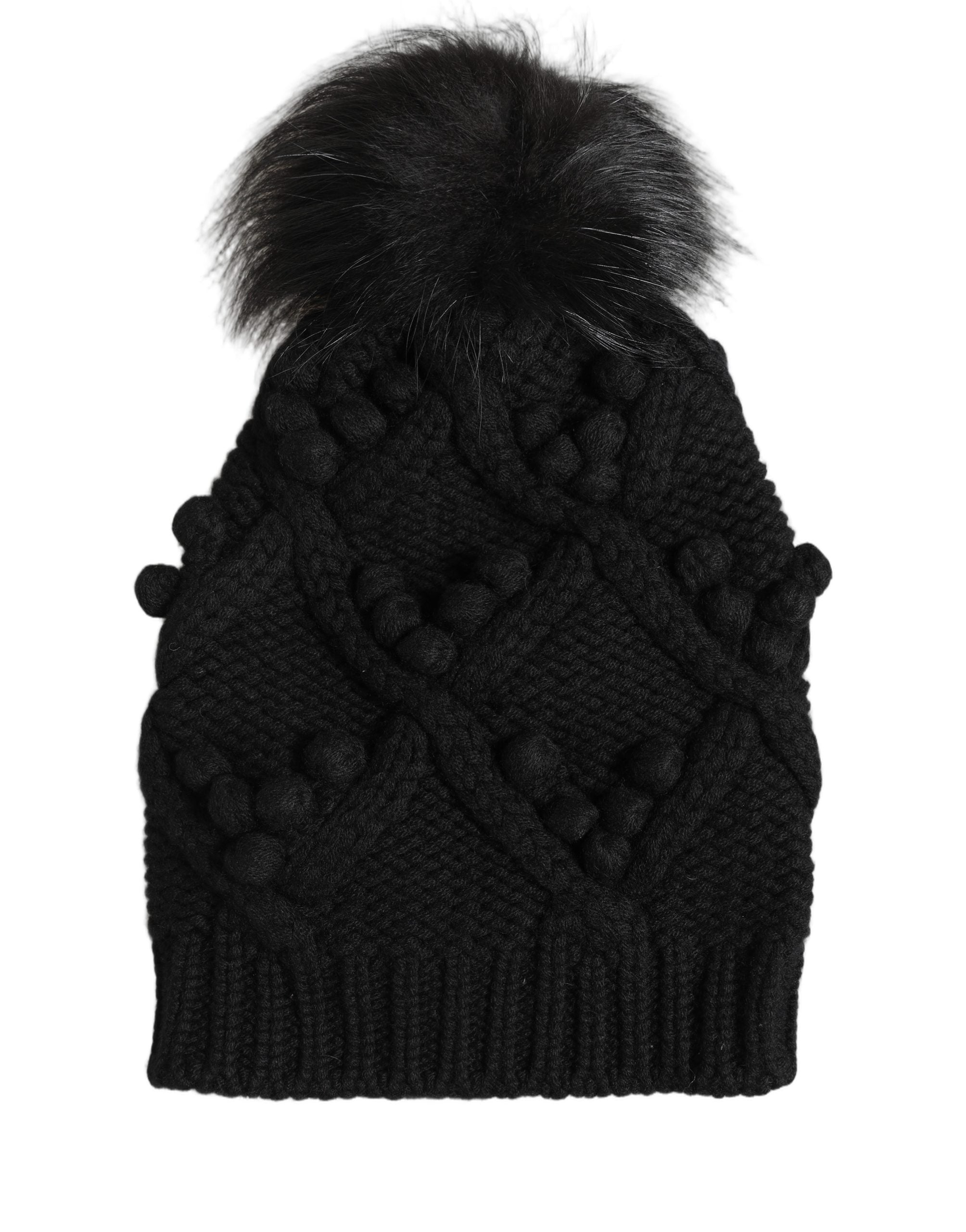 Dolce & Gabbana Cashmere Beanie Hat with Fox Fur Pom-Pom
