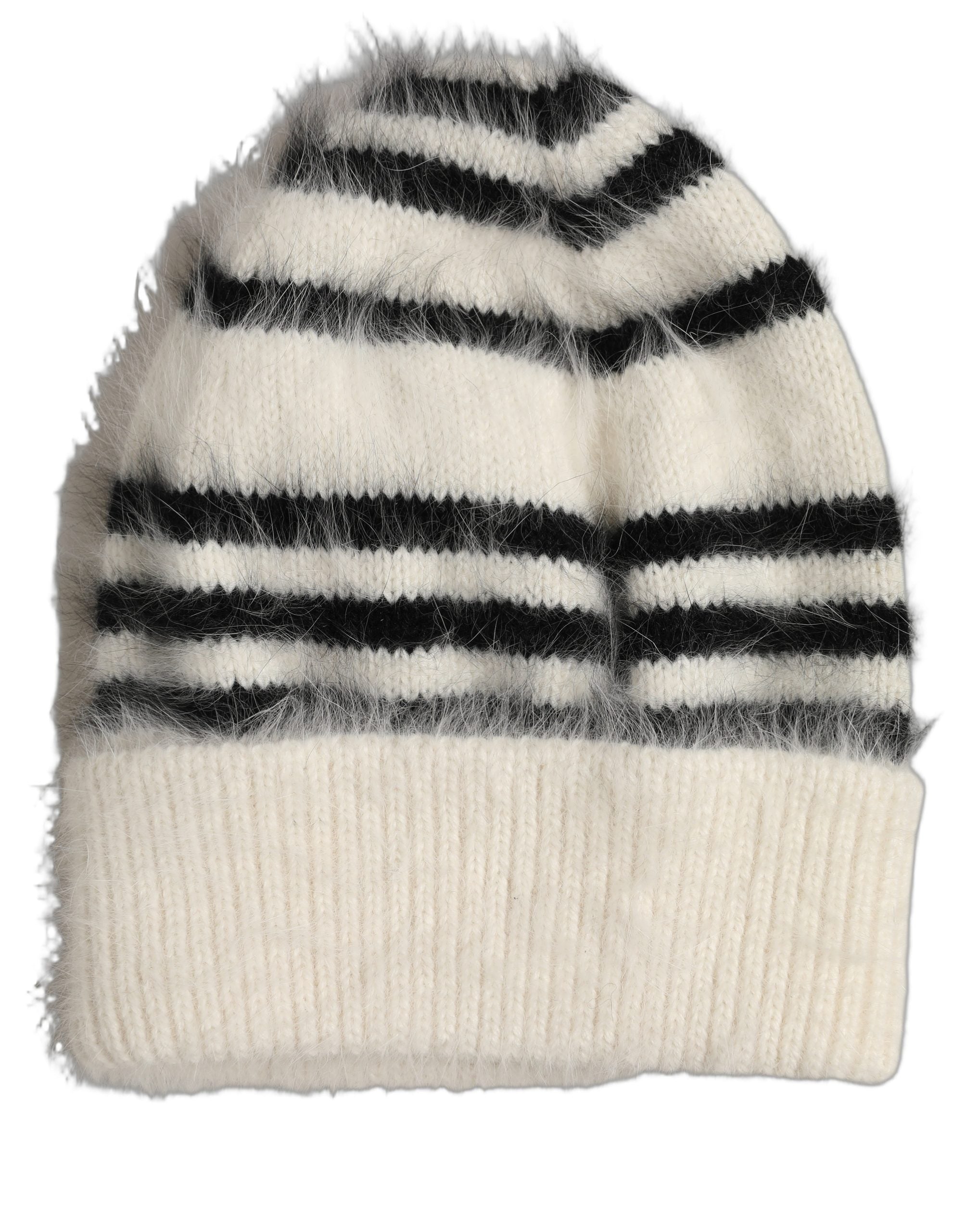 Dolce & Gabbana Black White Striped Angora Knitted Beanie