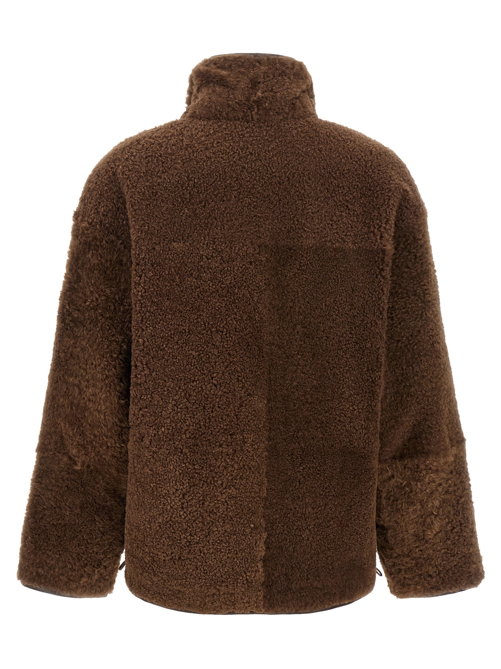 Indulge in the exquisite Brunello Cucinelli Brown Lamb Leather Biker Jacket, a reversible masterpiece of luxurious shearling that embodies sophistication and timeless elegance.