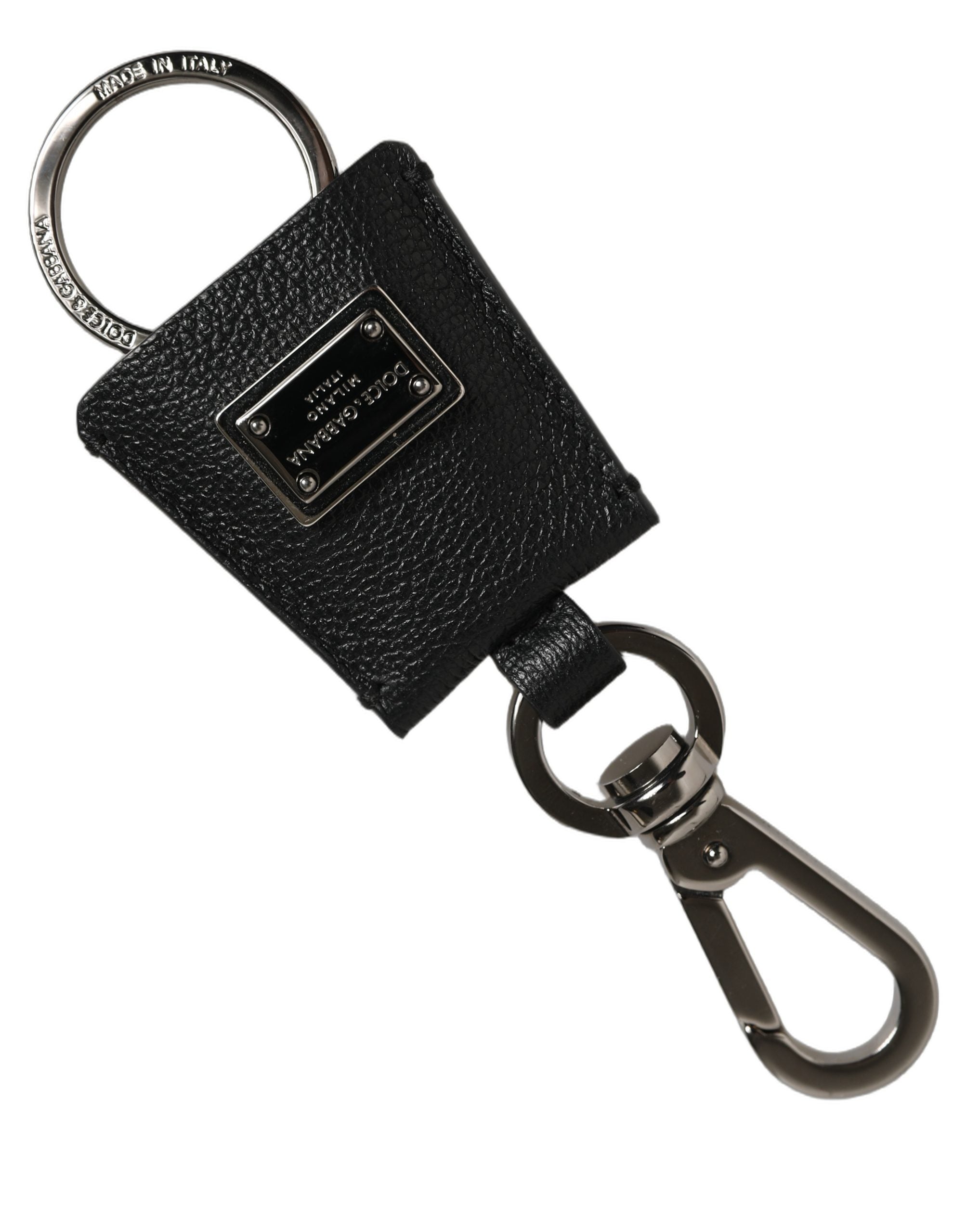 Dolce & Gabbana Black Dauphine Leather Keyring - Timeless Luxury